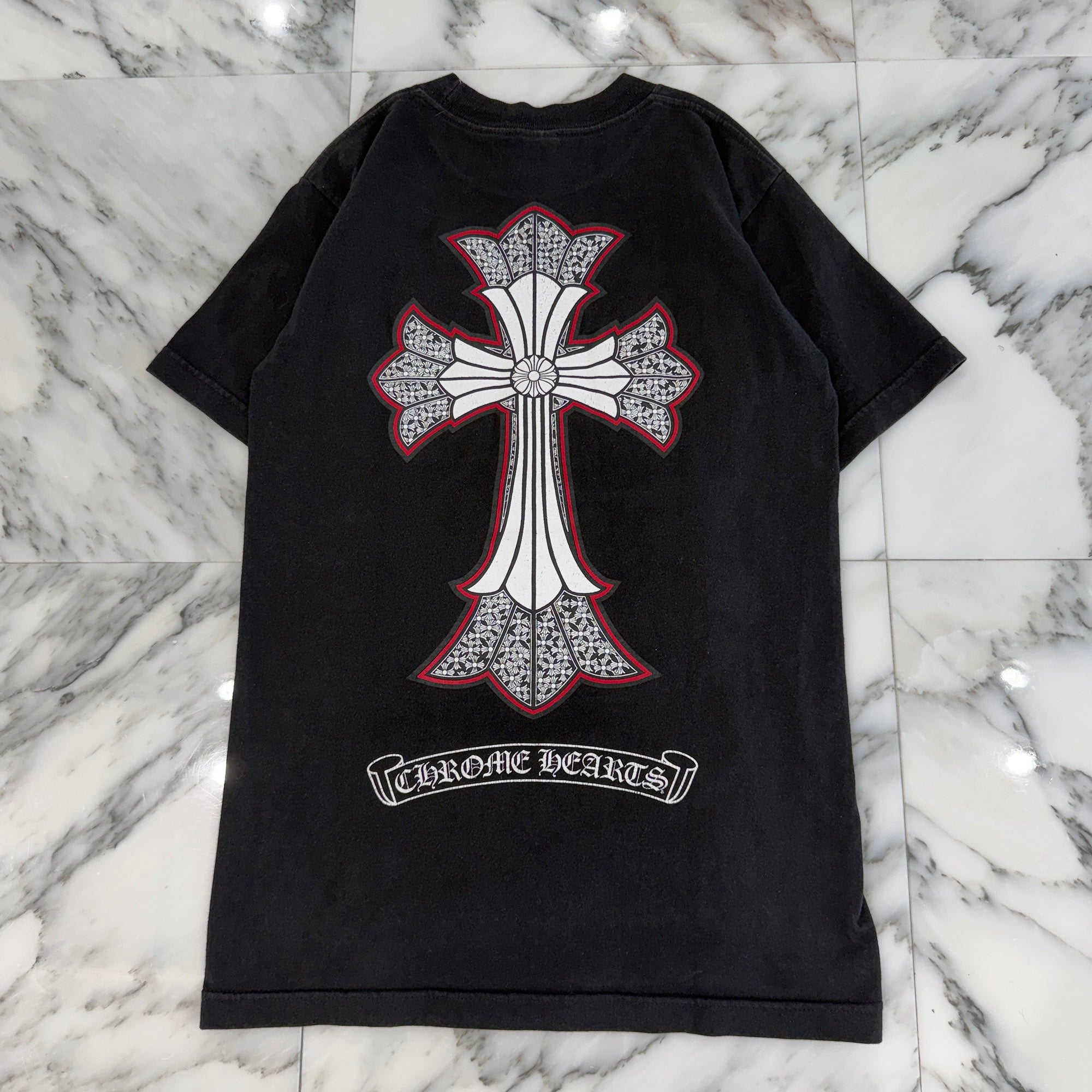 CHROME HEARTS Neck Logo Back Double Cross Scroll Tee Size S クロムハーツ ネックロゴ バック ダブル クロス スクロール Tシャツ サイズS