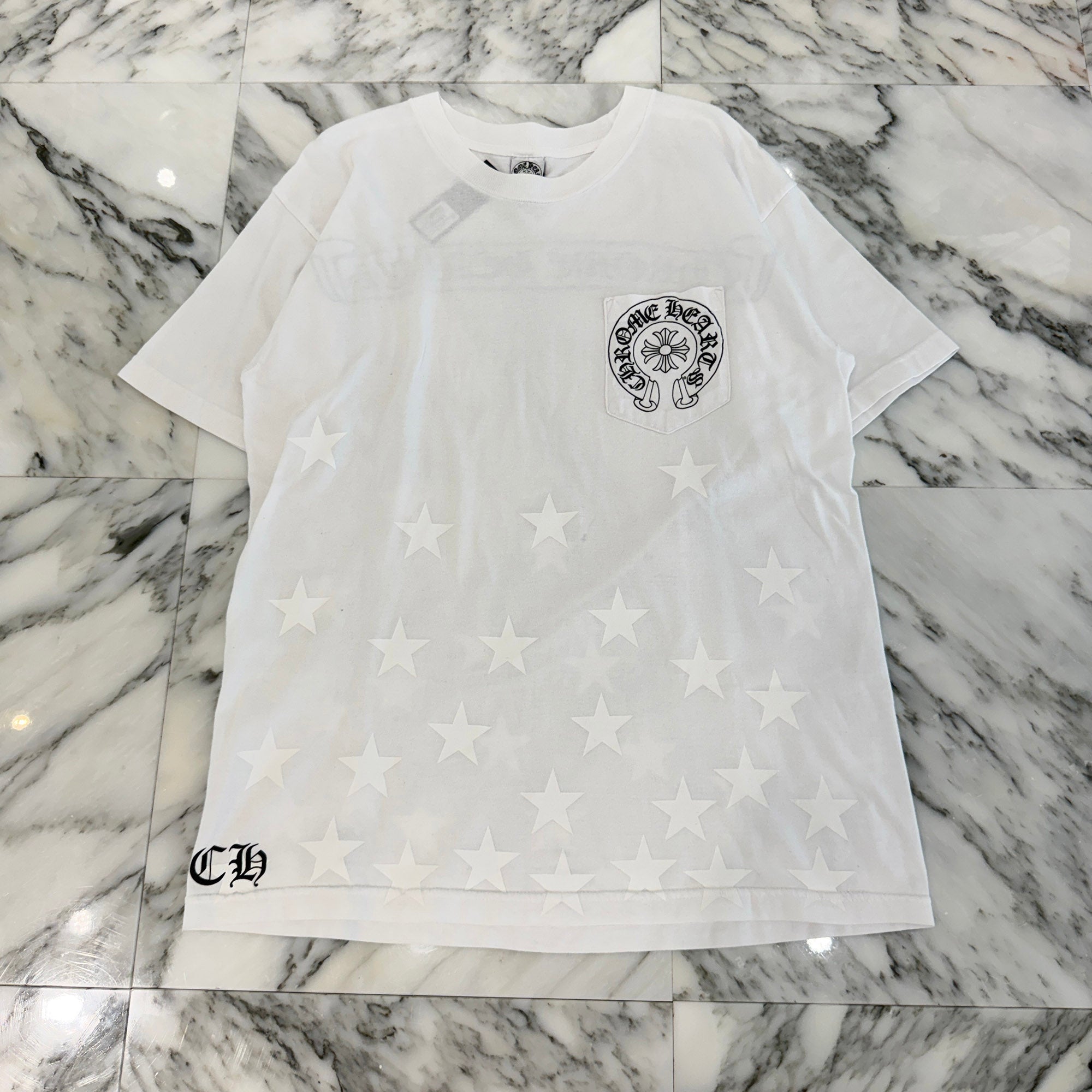 CHROME HEARTS Back Scroll Horseshoe Star Print Tee Size L クロムハーツ バックスクロール ホースシュー スタープリントTシャツ サイズL