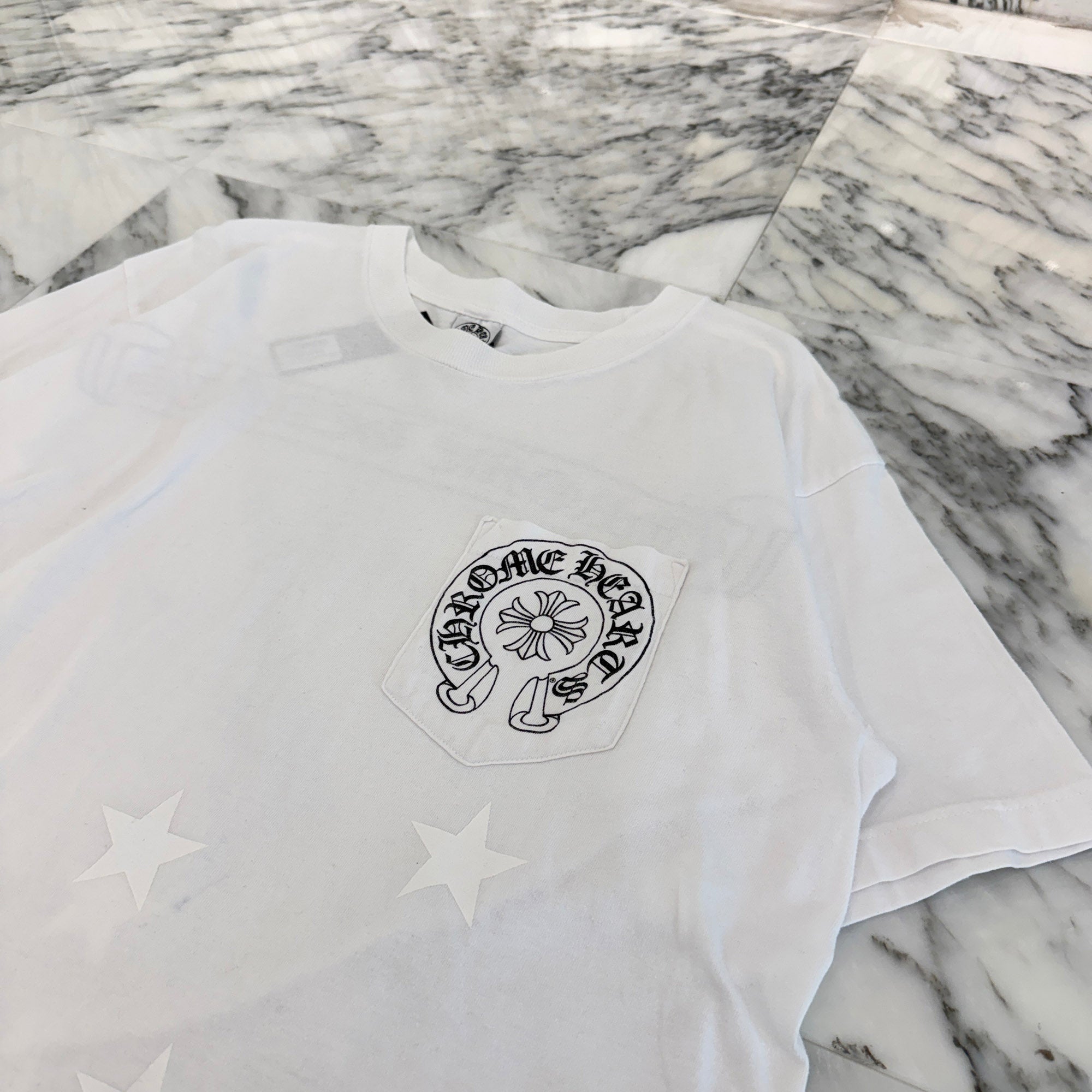 CHROME HEARTS Back Scroll Horseshoe Star Print Tee Size L クロムハーツ バックスクロール ホースシュー スタープリントTシャツ サイズL