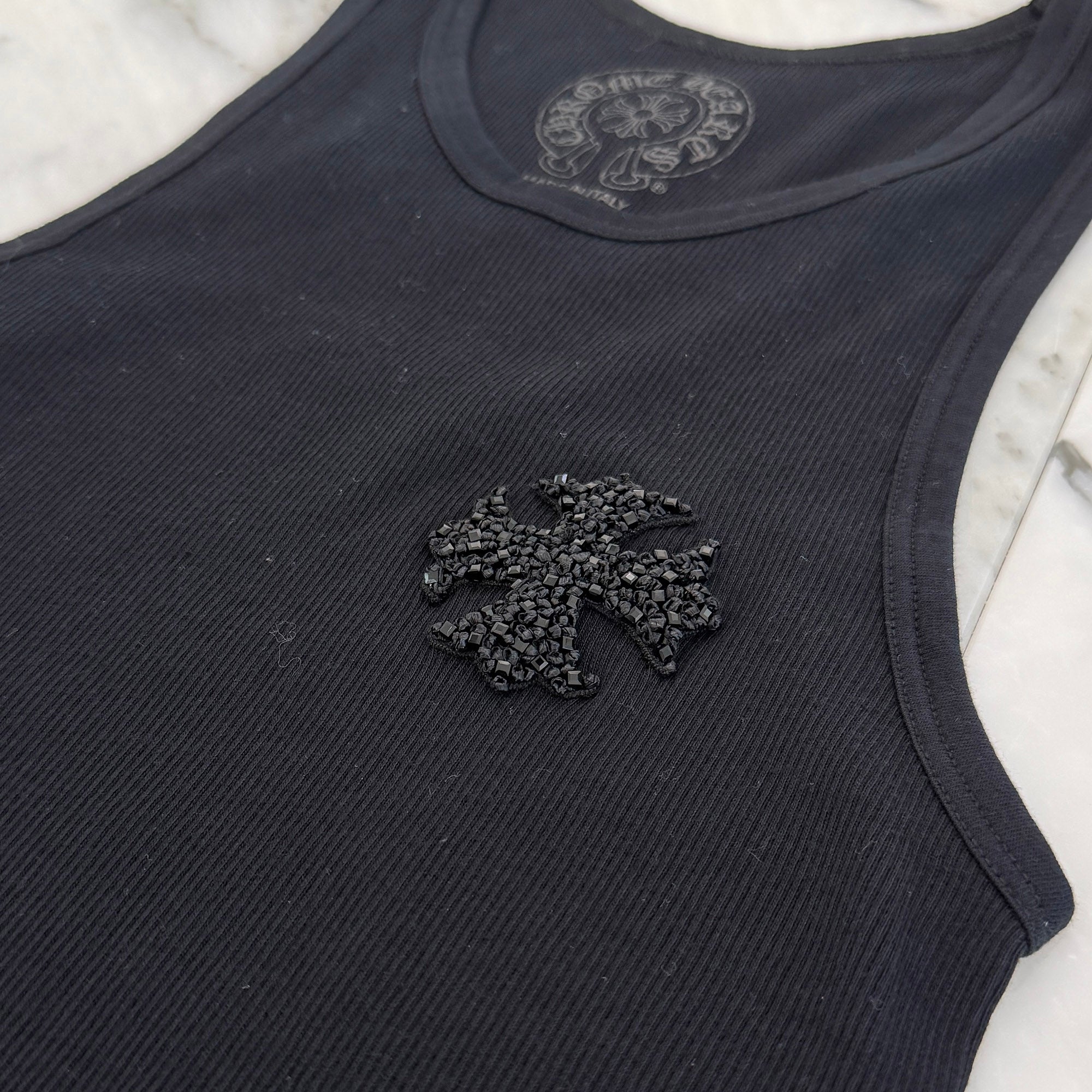 CHROME HEARTS Beads Embroidery CH Plus Tank Top Size MED/LRG クロムハーツ ビーズ刺繍 CHプラス タンクトップ サイズMED/LRG