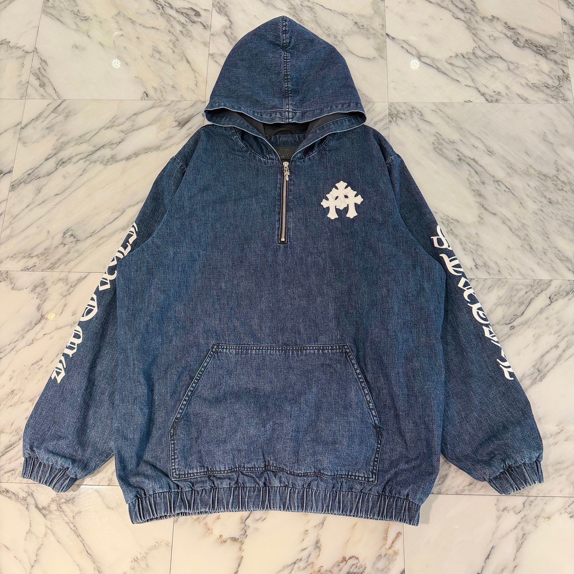 CHROME HEARTS 2024AW Leather Cemetery Triple Cross Denim Anorak Jacket Size L クロムハーツ レザーセメタリートリプルクロス デニム アノラック ジャケット サイズL