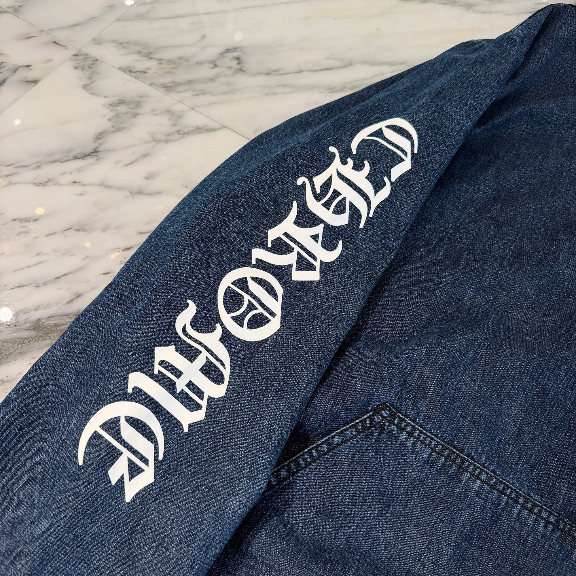 CHROME HEARTS 2024AW Leather Cemetery Triple Cross Denim Anorak Jacket Size L クロムハーツ レザーセメタリートリプルクロス デニム アノラック ジャケット サイズL