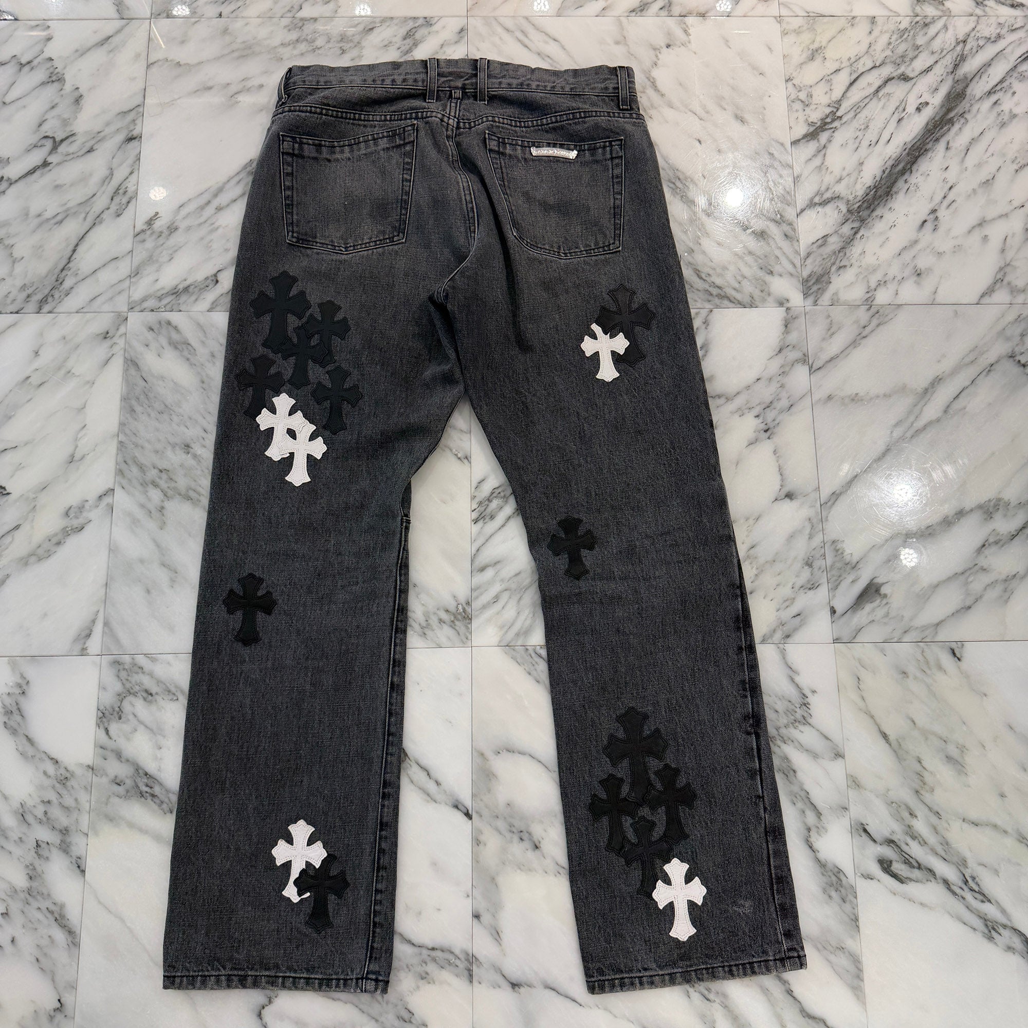 CHROME HEARTS Multi Leather Cross Patch Cross Ball Button Flare