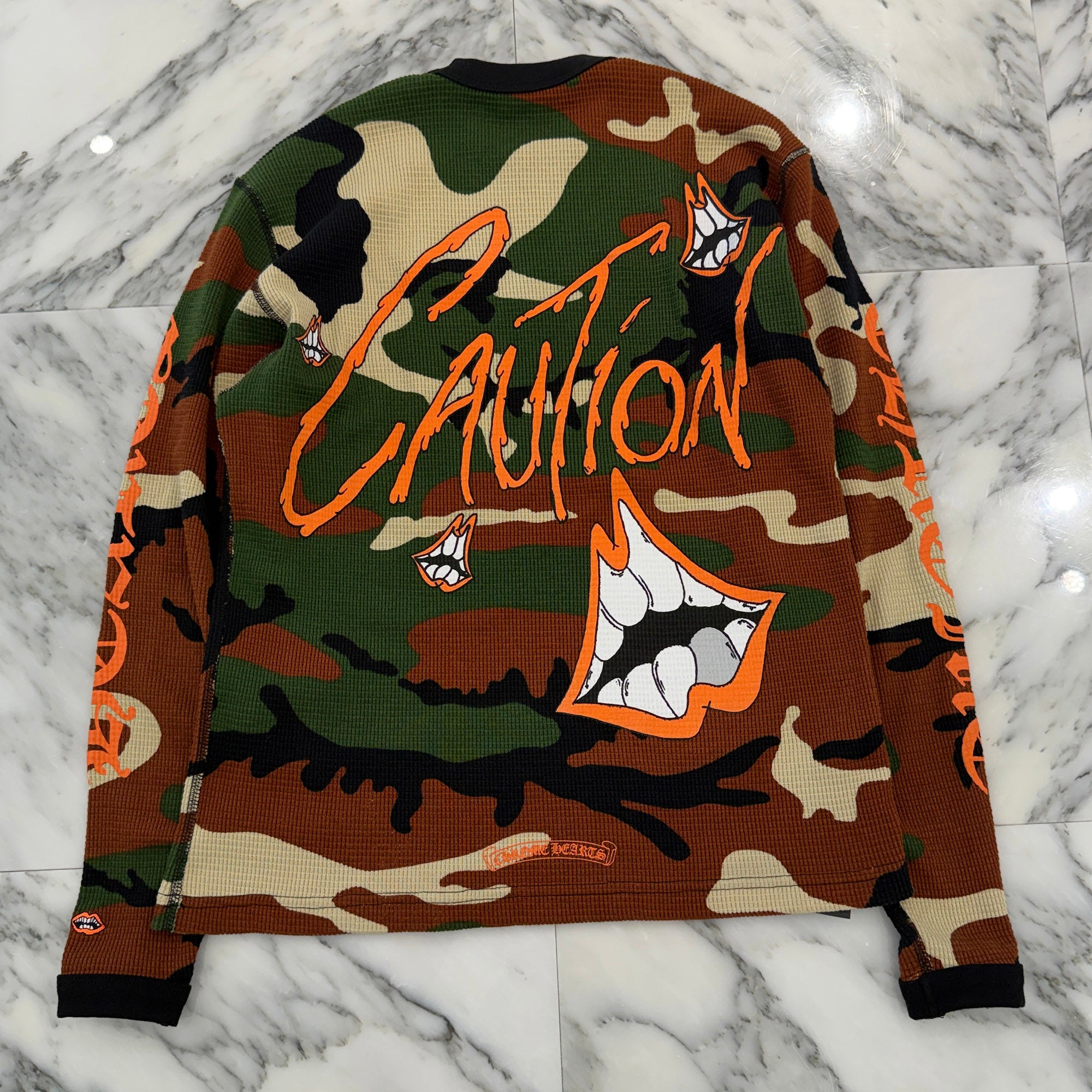 CHROME HEARTS × MATTY BOY 2022SS PPO CAUTION Waffle Thermal Long Sleeve Tee Size XS クロムハーツ × マッティボーイ コーション ワッフル サーマル ロングスリーブTシャツ サイズXS