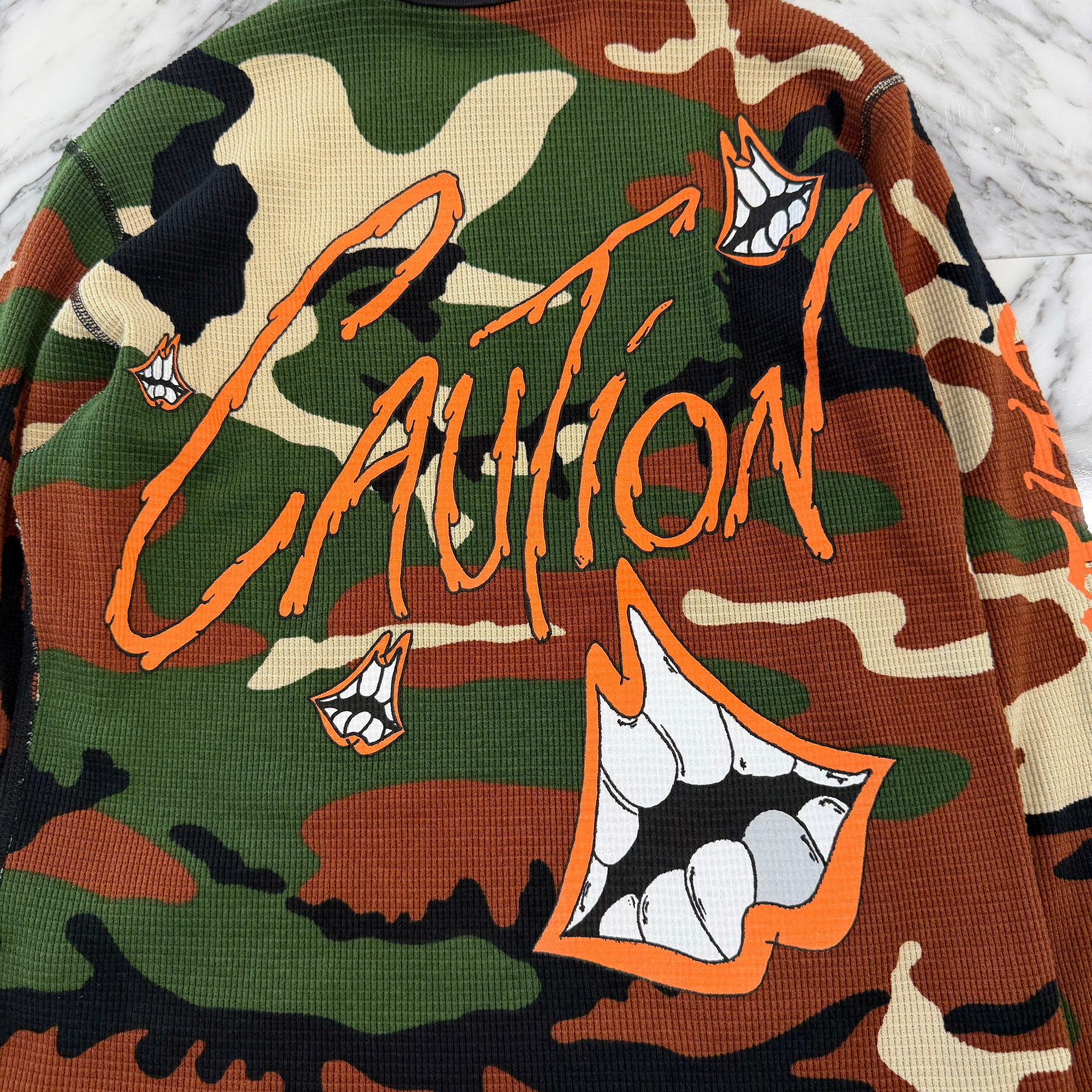 CHROME HEARTS × MATTY BOY 2022SS PPO CAUTION Waffle Thermal Long Sleeve Tee Size XS クロムハーツ × マッティボーイ コーション ワッフル サーマル ロングスリーブTシャツ サイズXS