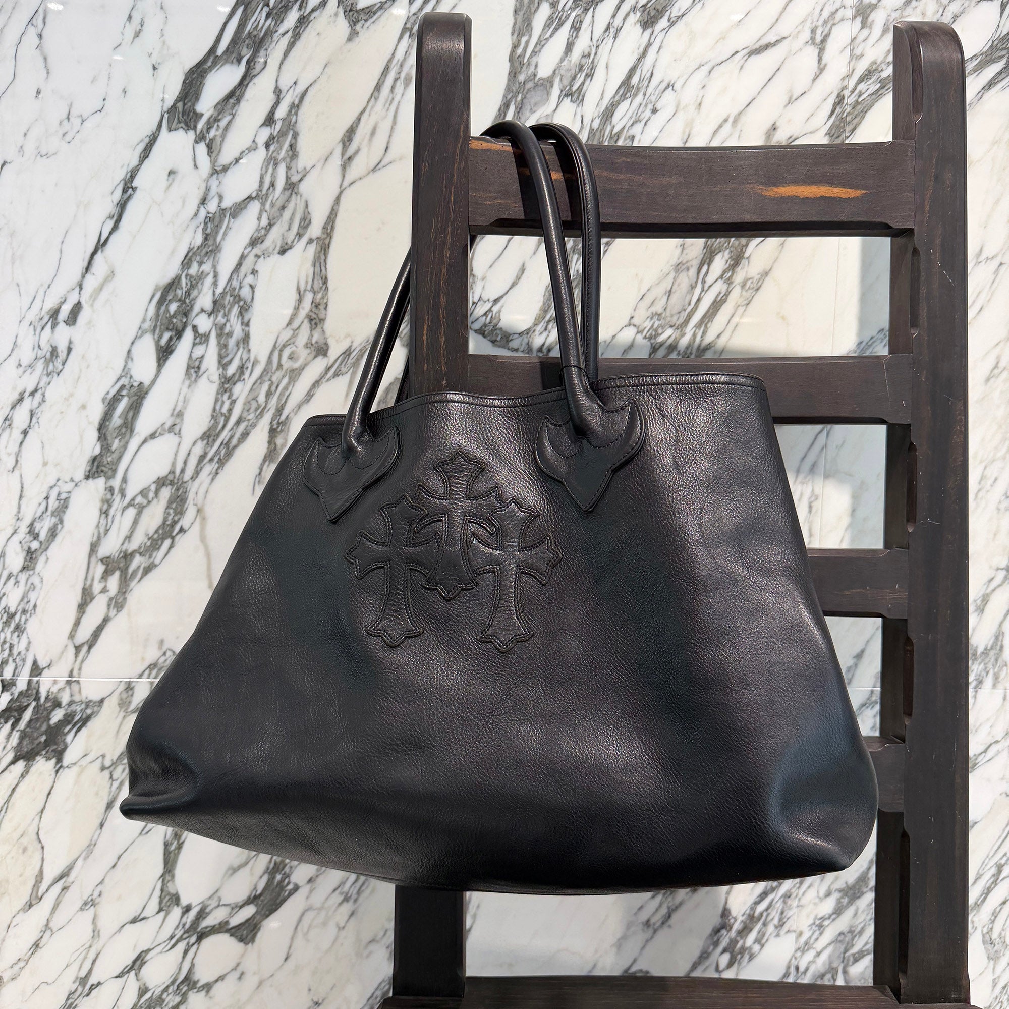 CHROME HEARTS 3 Cemetery Cross Patch FS Leather Tote Bag クロムハーツ 3セメタリークロスパッチ FS レザートートバッグ