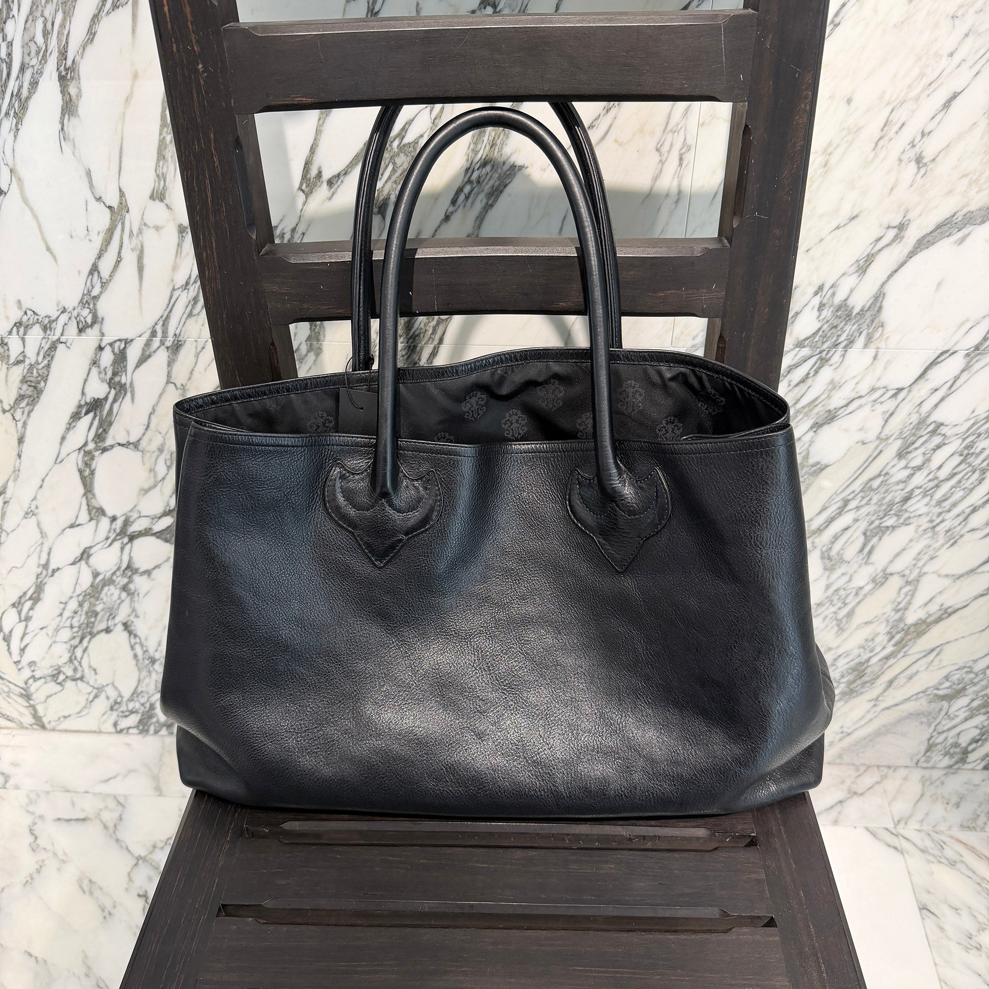 CHROME HEARTS 3 Cemetery Cross Patch FS Leather Tote Bag クロム