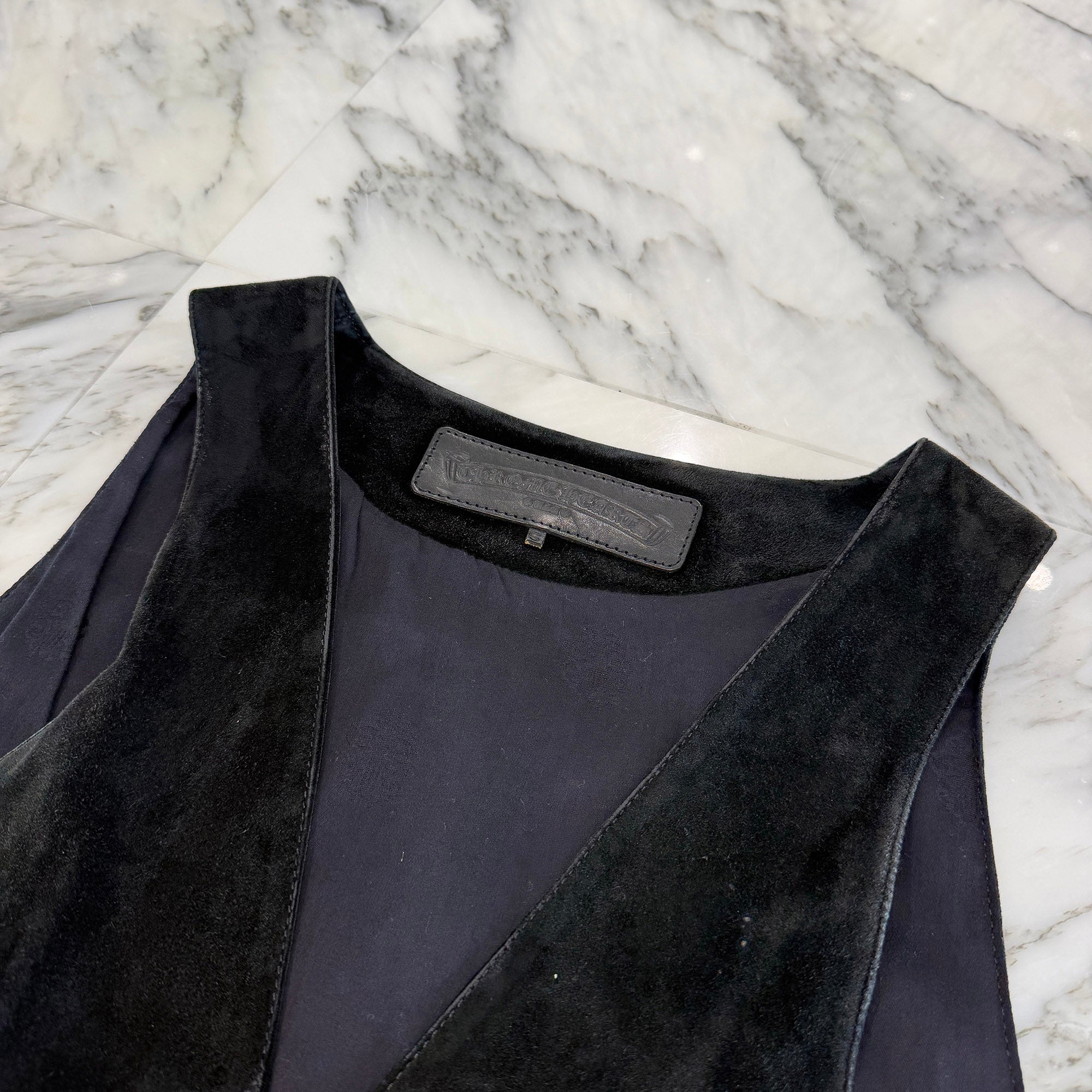 CHROME HEARTS Cross Ball Button Suede Leather Vest Size S クロムハーツ クロスボールボタン スエードレザー ベスト サイズS