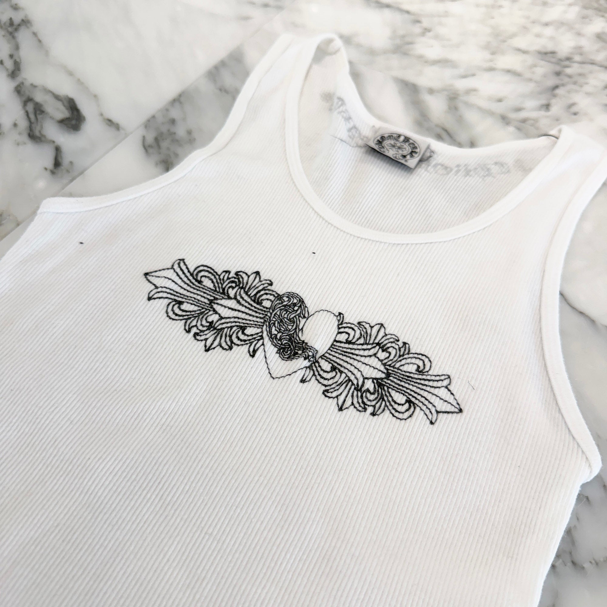 CHROME HEARTS Viny Heart Floral Cross Print Tank Top Size M クロムハーツ ヴィニーハート フローラルクロス プリント タンクトップ サイズM