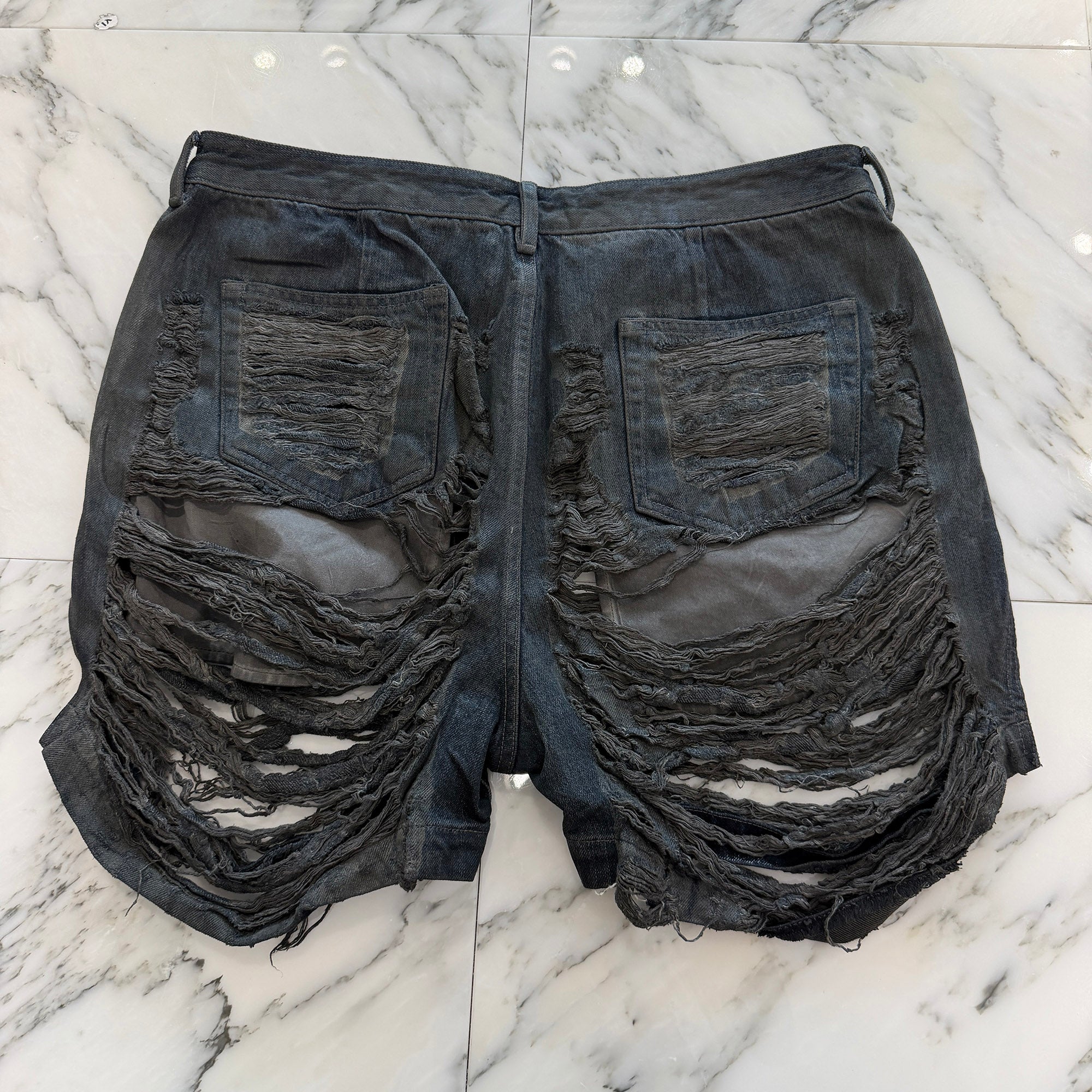 Rick Owens DRKSHDW 2024SS Shredded Layered Raw Hem Denim Shorts DU01D1357-DFOSH Size US38 リックオウエンス ダークシャドウ シュレッドレイヤード ゲスカットオフ デニムショートパンツ サイズUS38
