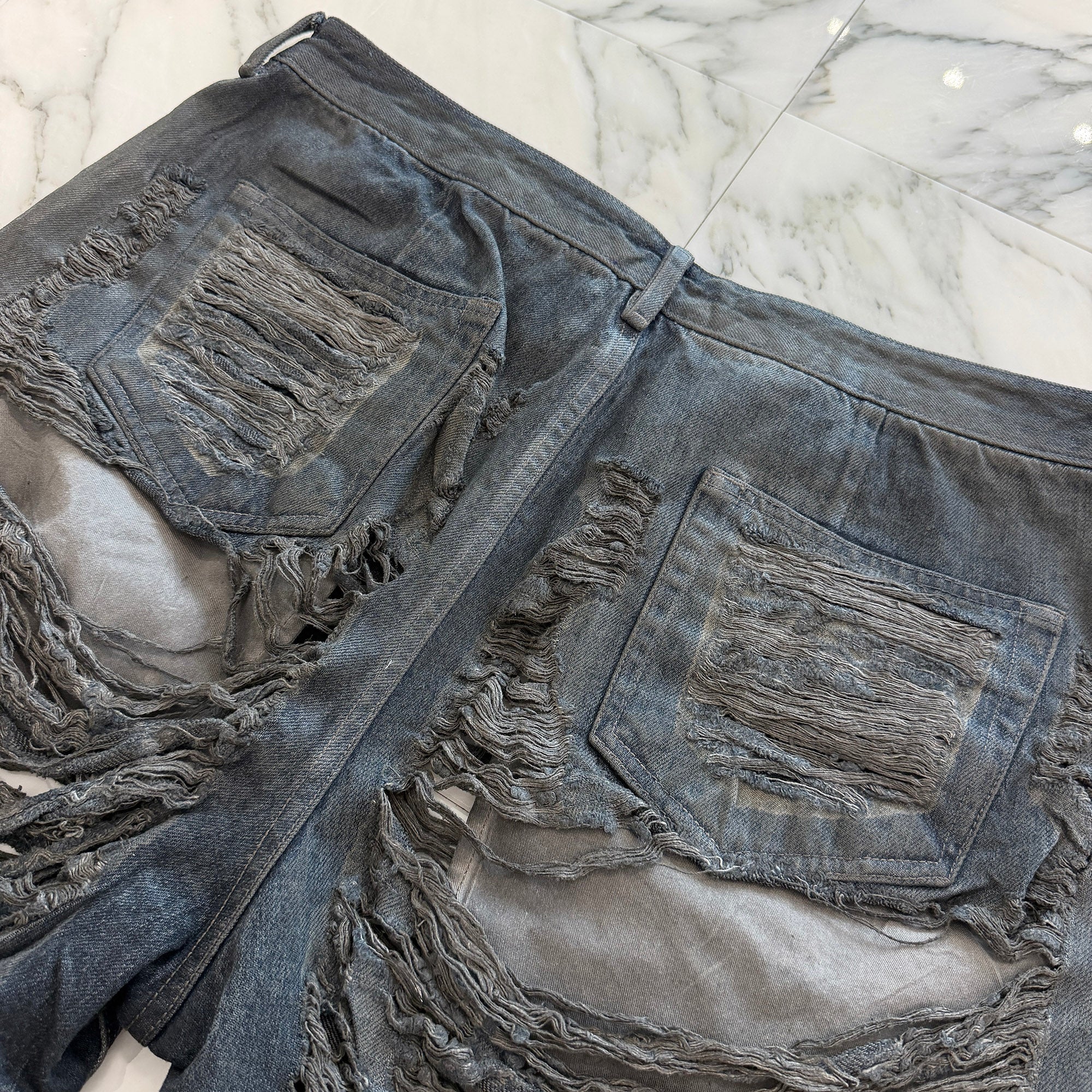 Rick Owens DRKSHDW 2024SS Shredded Layered Raw Hem Denim Shorts DU01D1357-DFOSH Size US38 リックオウエンス ダークシャドウ シュレッドレイヤード ゲスカットオフ デニムショートパンツ サイズUS38