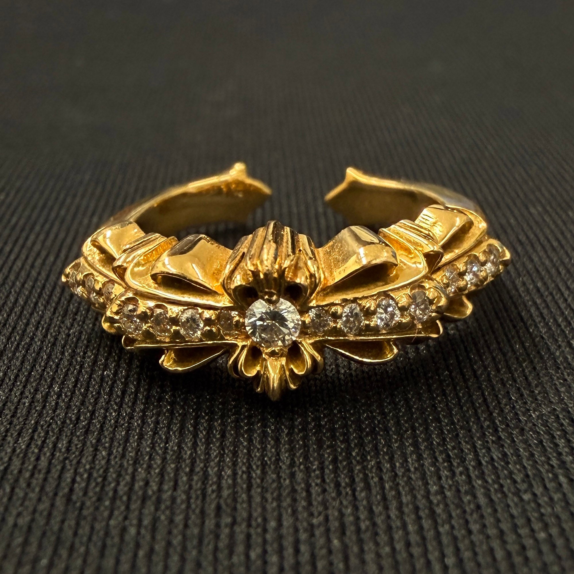 CHROME HEARTS 22K Baby Classic Double Floral Cross Ring Pave Diamond Size 8号 クロムハーツ 22K ベイビー クラシック ダブル フローラル クロス リング パヴェ ダイヤモンド サイズ8号