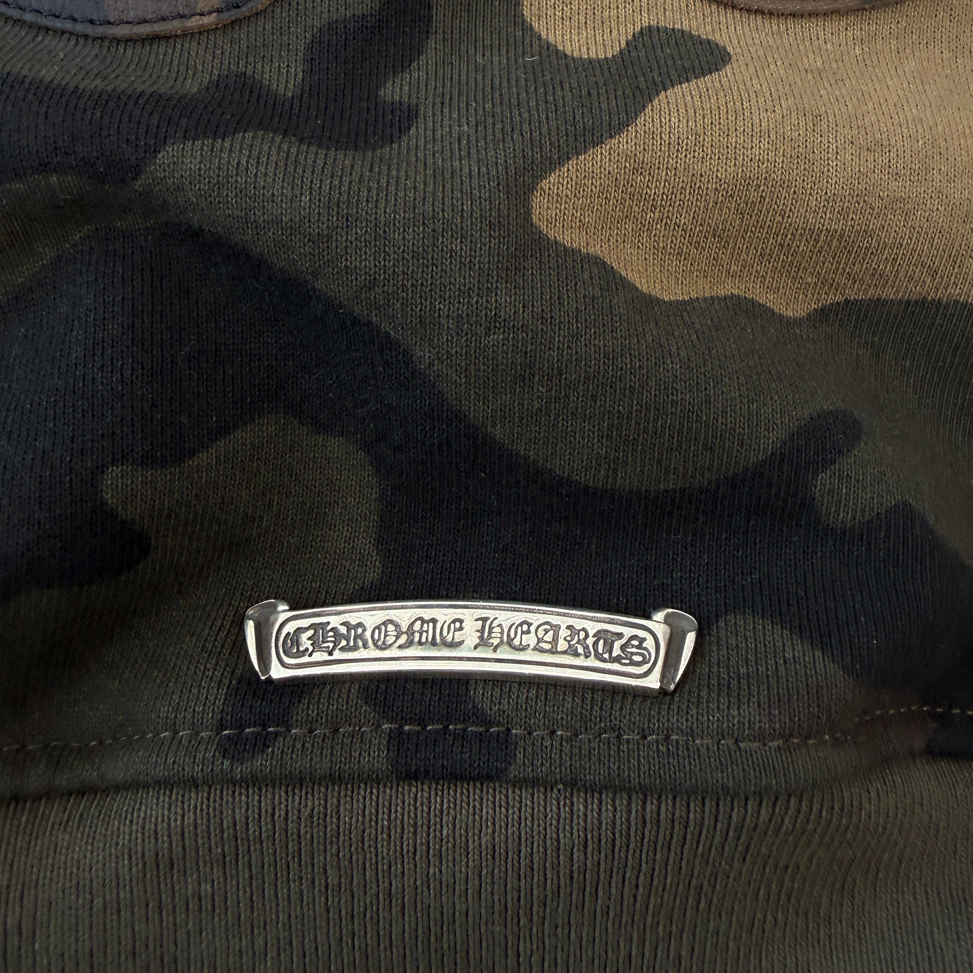 CHROME HEARTS Camo Floral Cross Horseshoe Leather Patch Zip Up