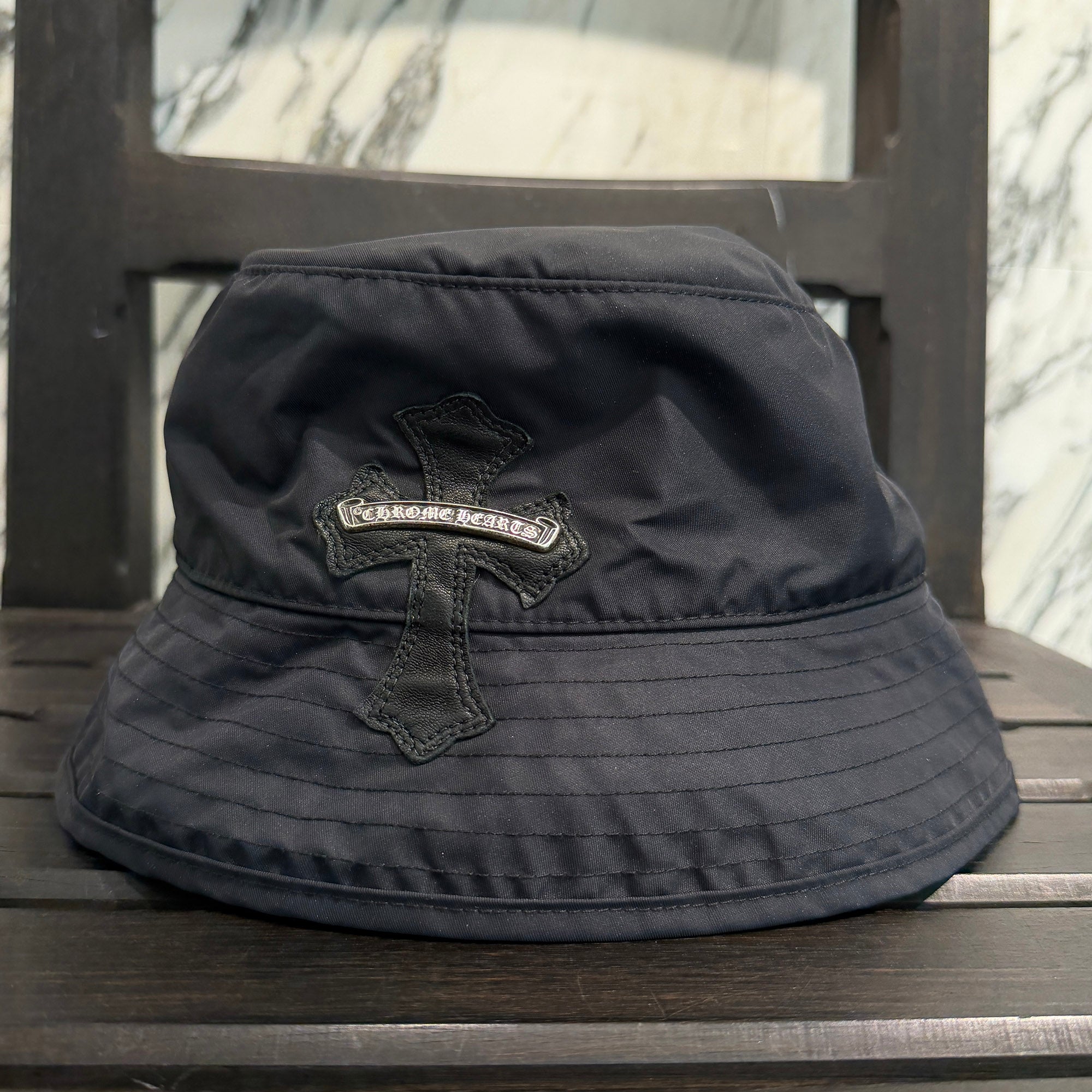 CHROME HEARTS 1 Cross Leather Patch Nylon Bucket Hat Size M（58.5cm）クロムハーツ 1クロス レザーパッチ ナイロン バケットハット サイズM（58.5cm）