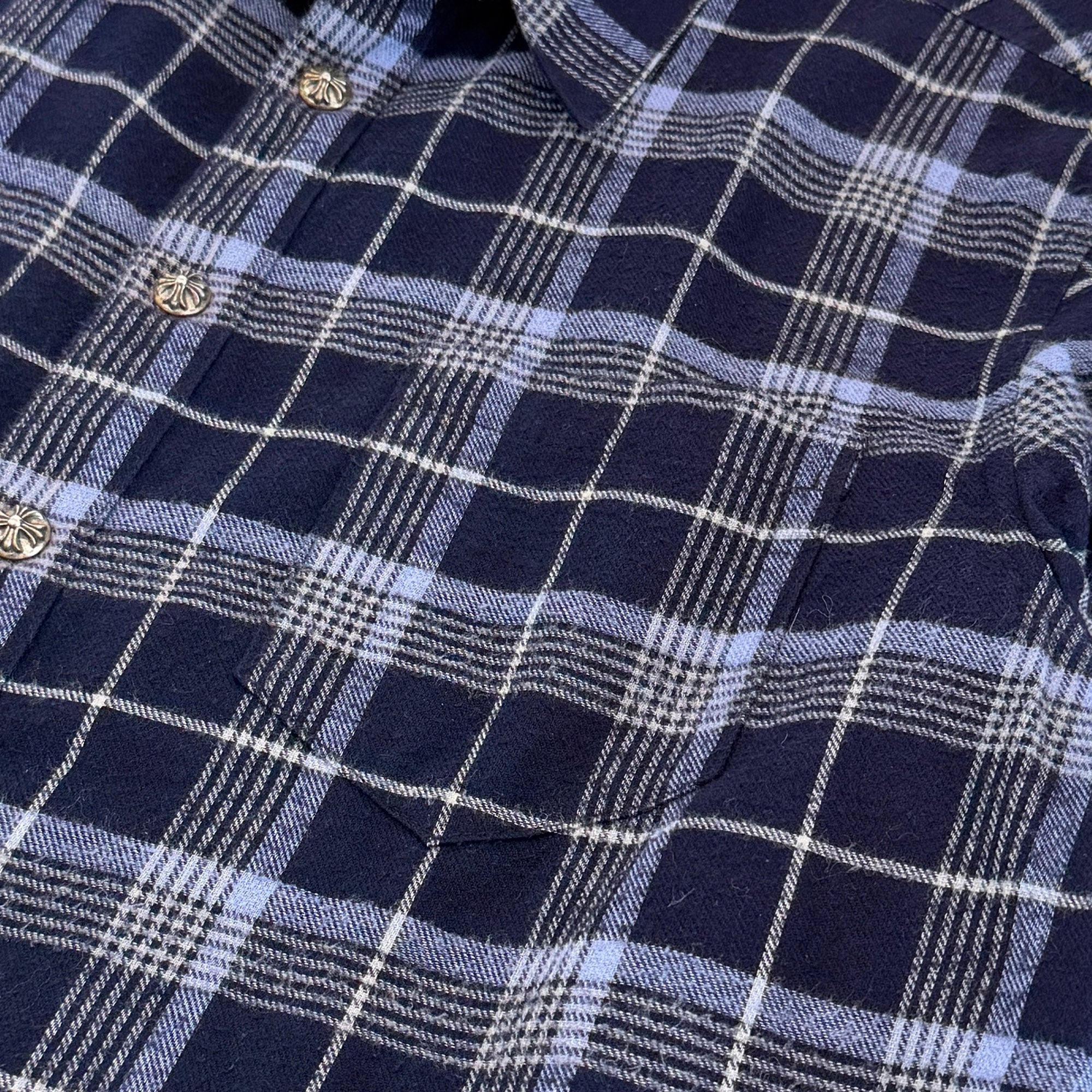 CHROME HEARTS Y NOT Floral Cross Leather Patch Loose Ends Check Shirt Size L クロムハーツ ワイノット フローラルクロスレザーパッチルーズエンド チェックシャツ サイズL