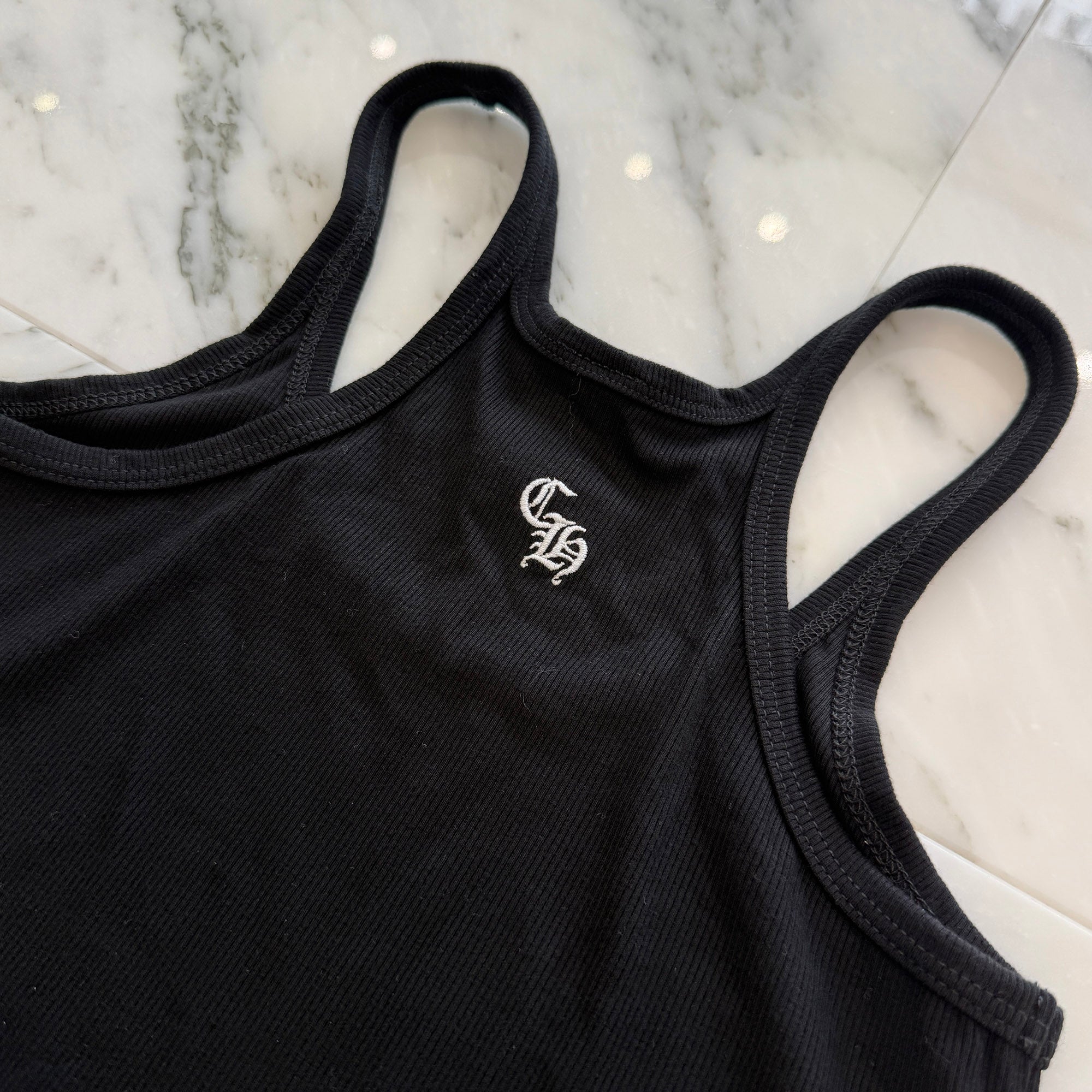 CHROME HEARTS Y NOT CH Logo Embroidery Camisole Size Size S クロムハーツ ワイノット CH刺繡 リブド ワンジー ボディスーツ サイズS