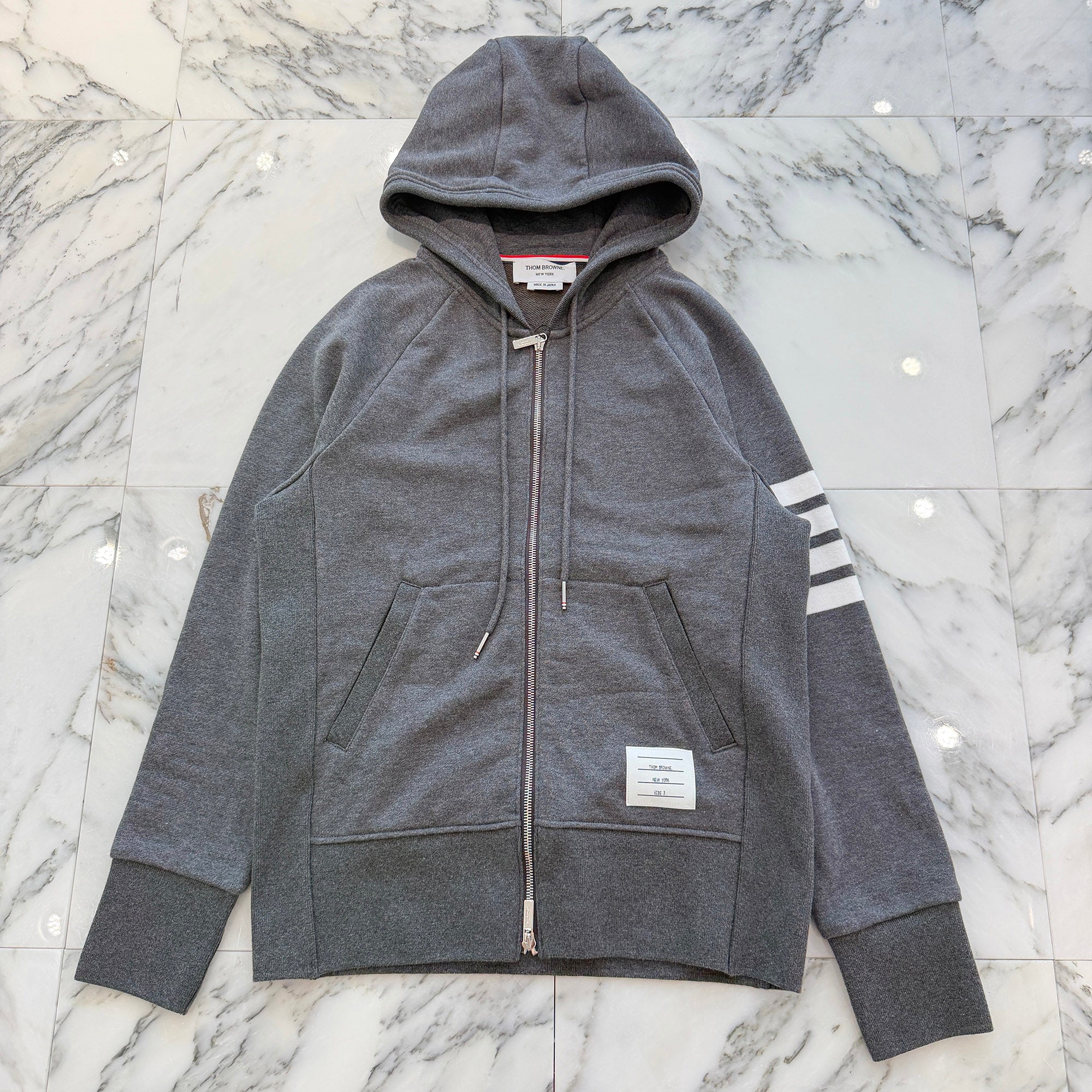 THOM BROWNE Classic Loopback 4 Bar Zip Up Hoodie MJT022H-00535-025 Size 3 トムブラウン クラシック ループバック 4バー ジップアップ フーディー サイズ3