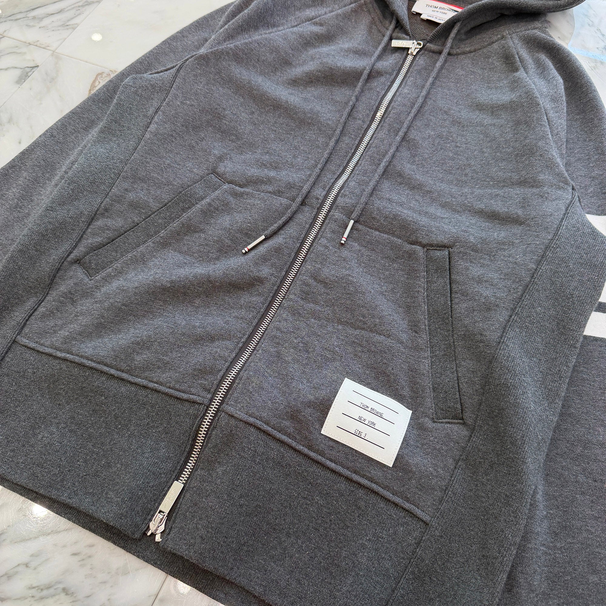 THOM BROWNE Classic Loopback 4 Bar Zip Up Hoodie MJT022H-00535-025 Size 3 トムブラウン クラシック ループバック 4バー ジップアップ フーディー サイズ3
