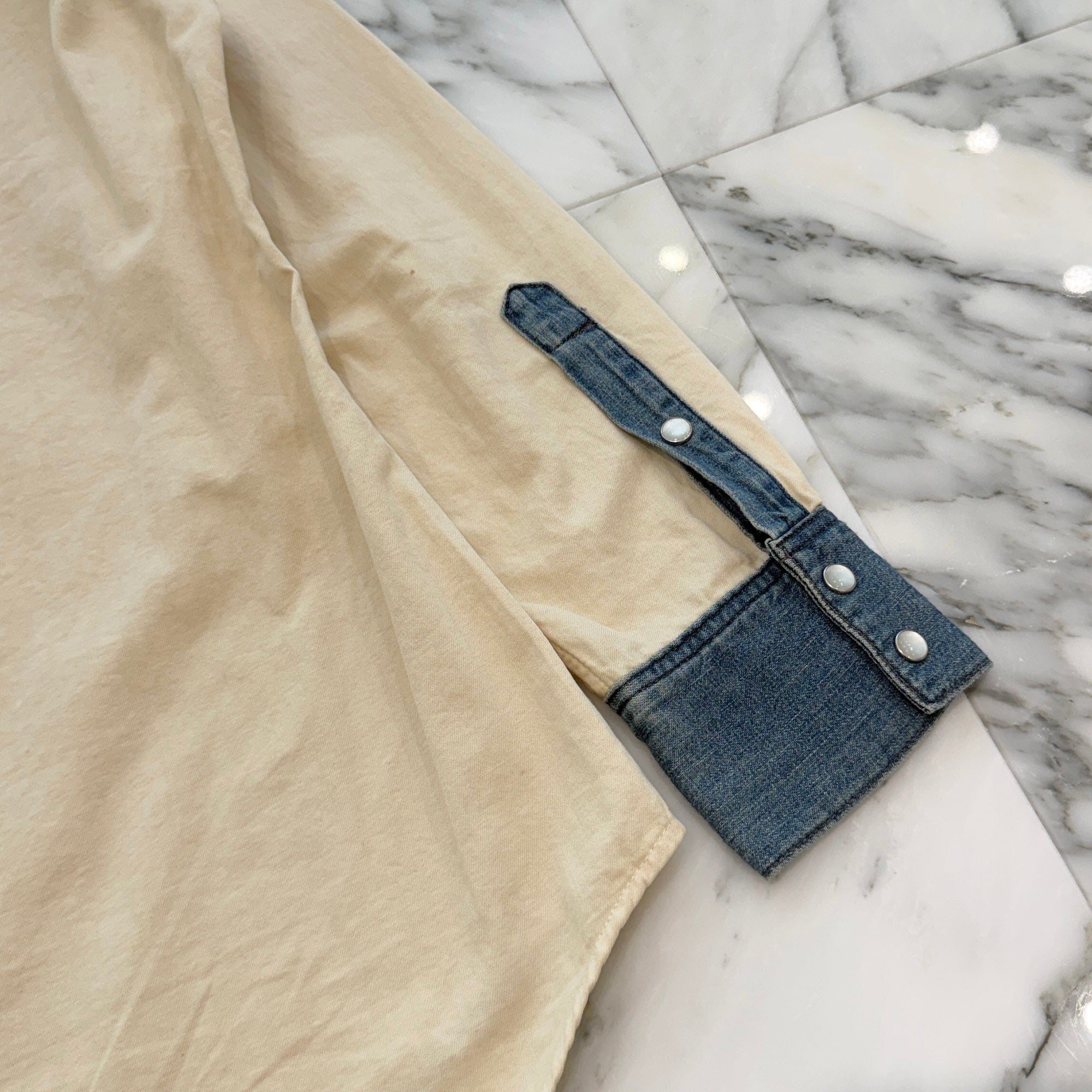 CELINE 2022SS Denim Accented Western Shirt 2T227362M Size XS セリーヌ デニムアクセント ウェスタンシャツ サイズXS