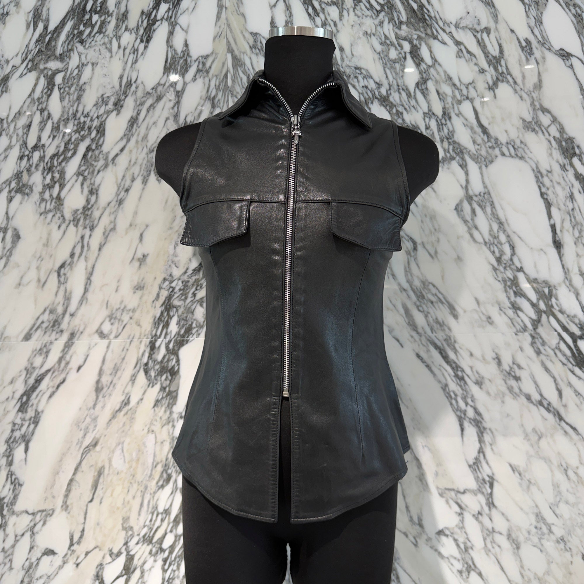 CHROME HEARTS Dagger Zip Leather Vest Size S クロムハーツ ダガージップ レザー ベスト サイズS