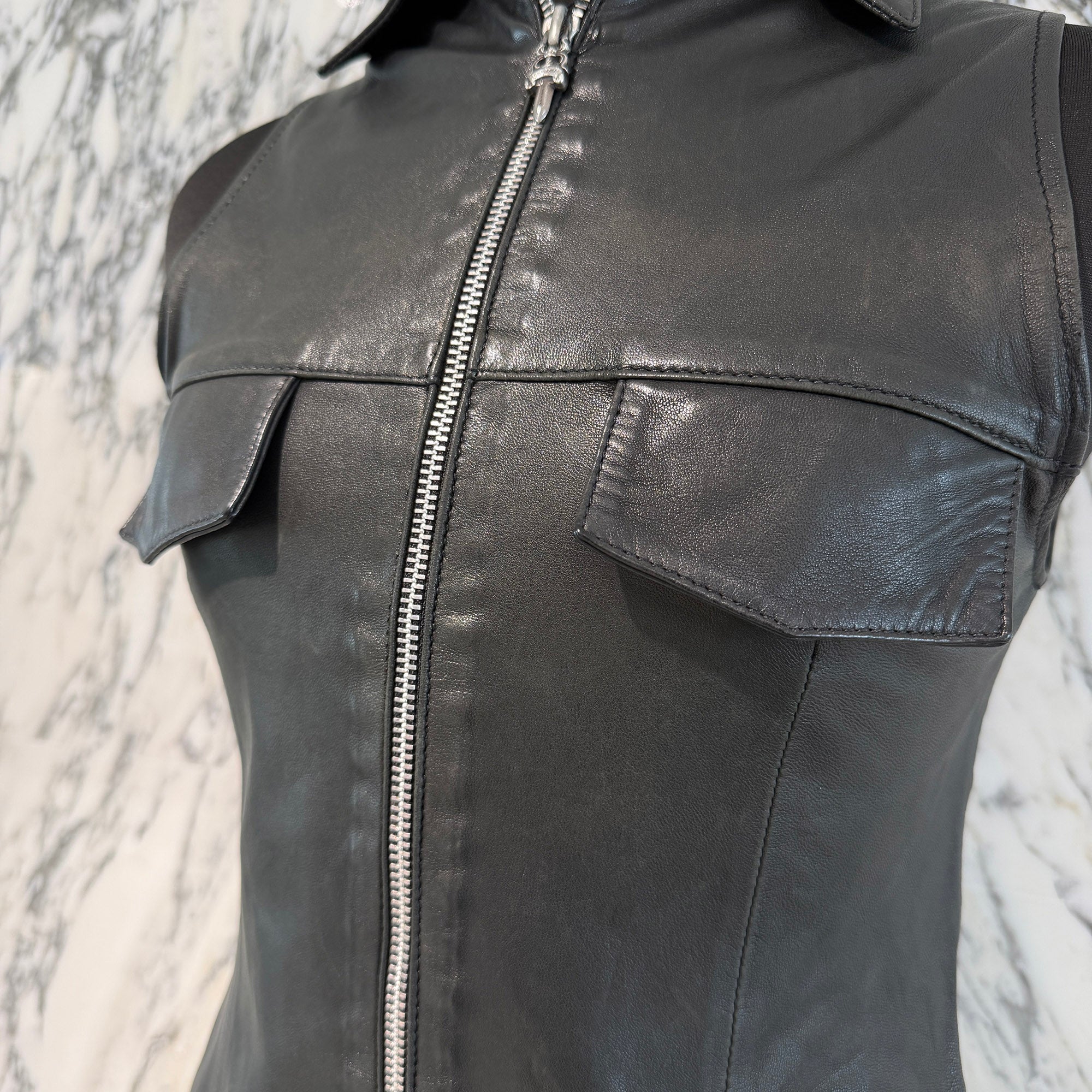 CHROME HEARTS Dagger Zip Leather Vest Size S クロムハーツ ダガージップ レザー ベスト サイズS