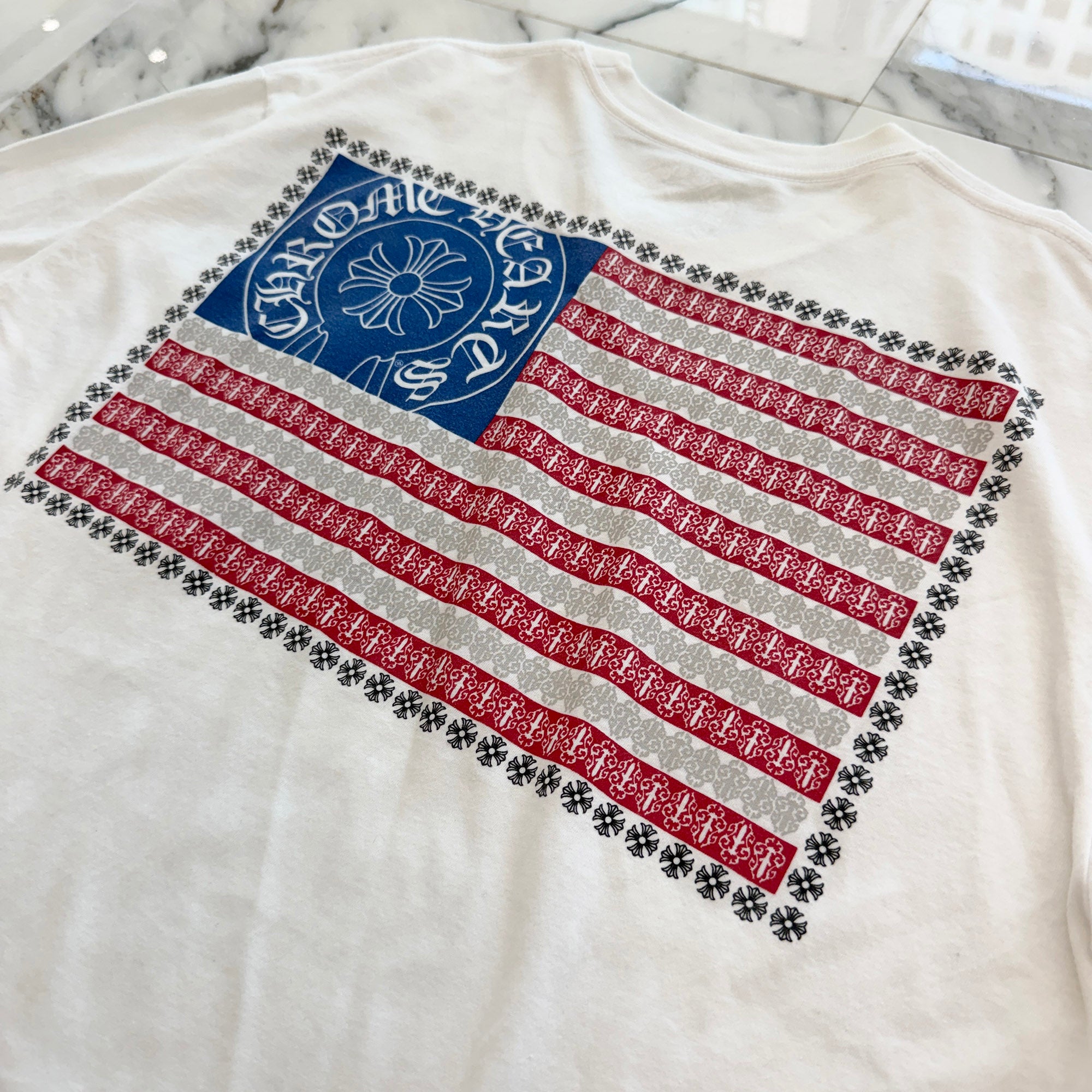 CHROME HEARTS American Flag Scroll Logo Tee Size L クロムハーツ アメリカ国旗 スクロールロゴ Tシャツ サイズL