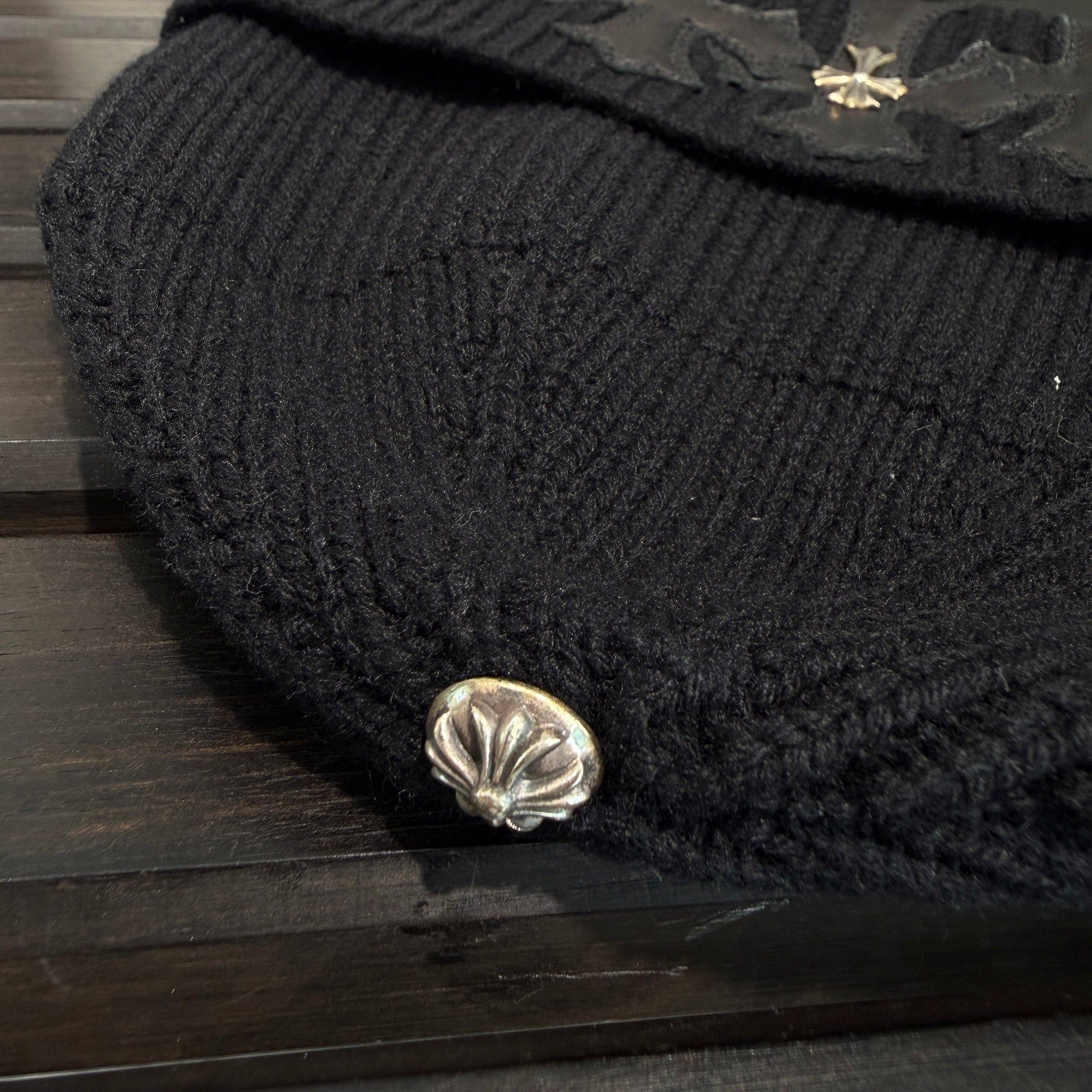CHROME HEARTS Cashmere Leather 3 Cross Patch Beanie Size ONE SIZE (22cm) クロムハーツ カシミヤ レザー 3クロスパッチ ビーニー サイズONE SIZE (22cm)