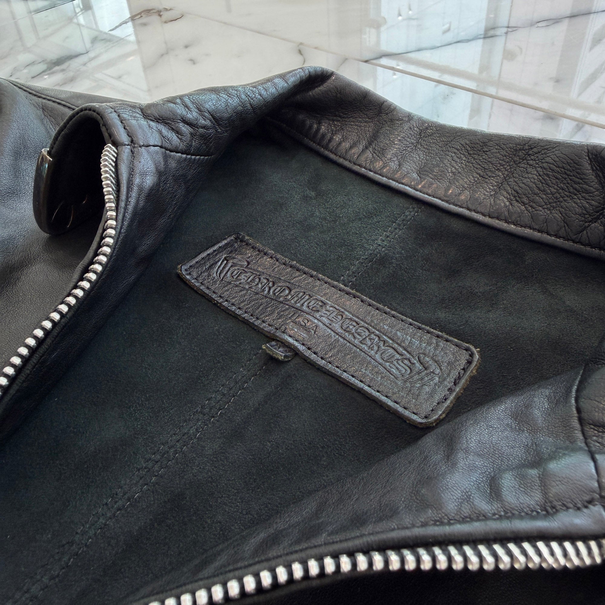 CHROME HEARTS Back Flare Knee Zip Up Leather Jacket Size M クロムハーツ バックフレアニー ジップアップ レザージャケット サイズM
