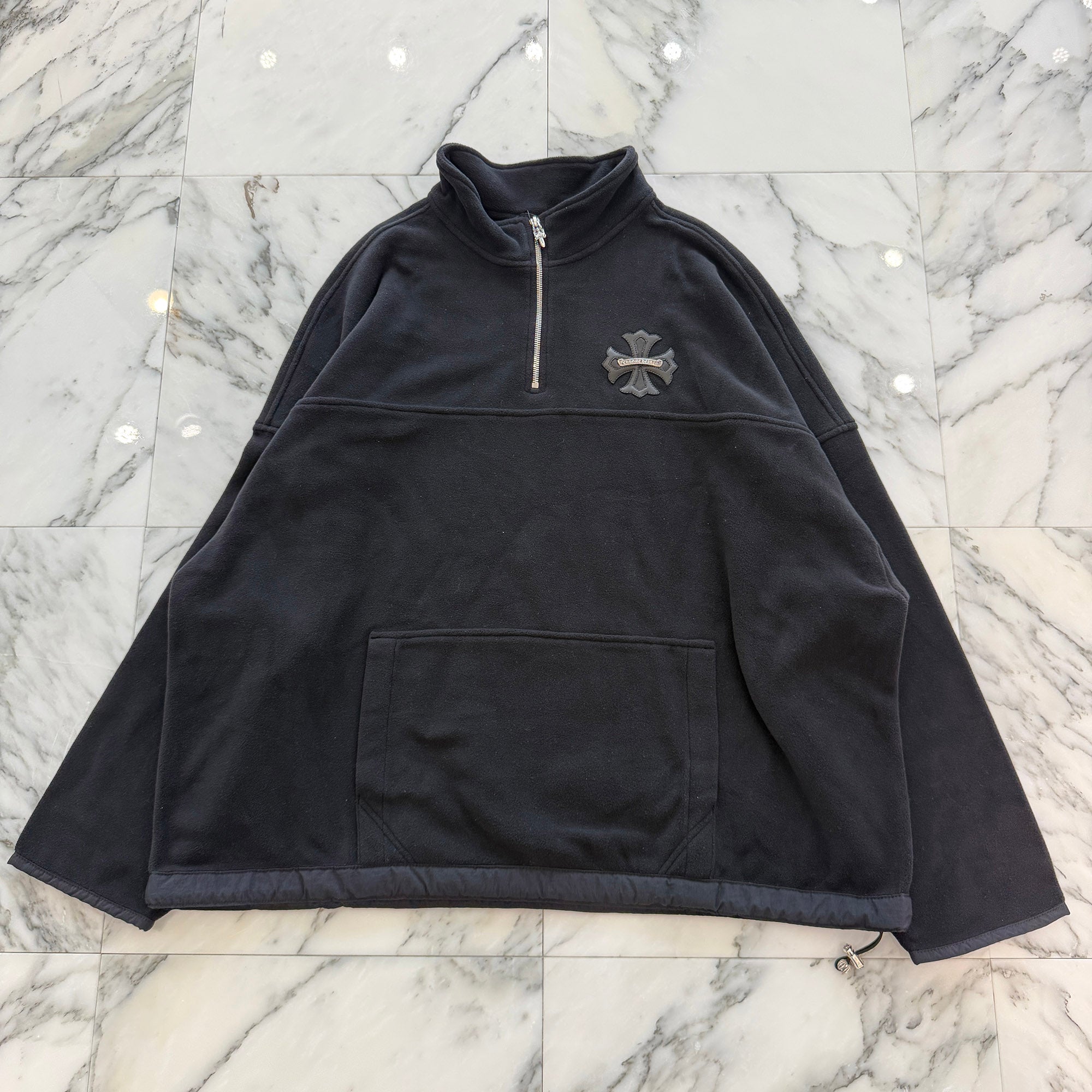 CHROME HEARTS Y NOT CH Plus Leather Patch Fleece Half Zip Sweatshirt Size XXL クロムハーツ ワイノット CHプラス レザー クロス パッチ フリース ハーフジップ スウェットシャツ サイズXXL