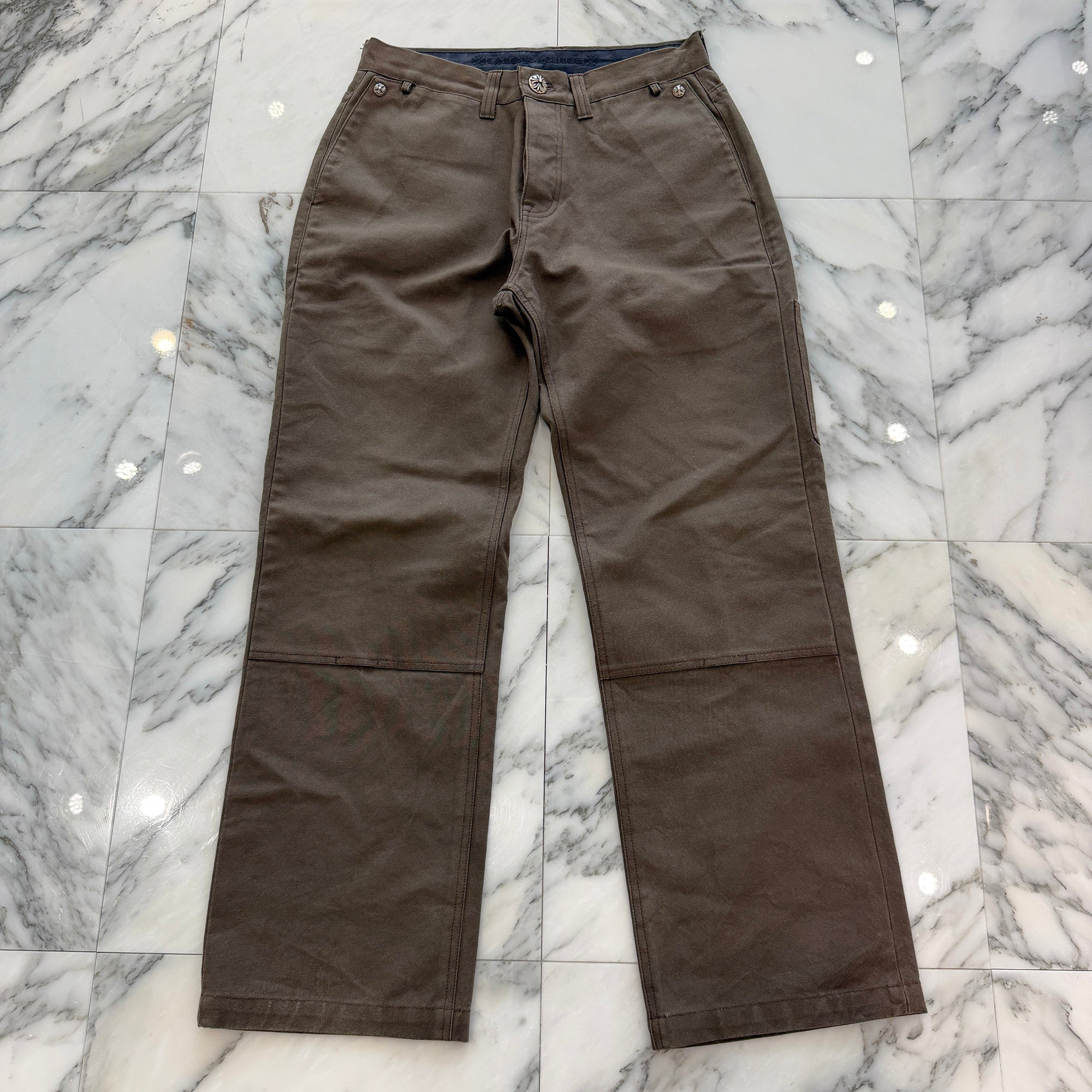 CHROME HEARTS Cemetery Cross Leather Patch Cotton Cargo Pants Size 31 クロムハーツ セメタリー クロス レザー パッチ コットン カーゴ パンツ ブラウン サイズ31