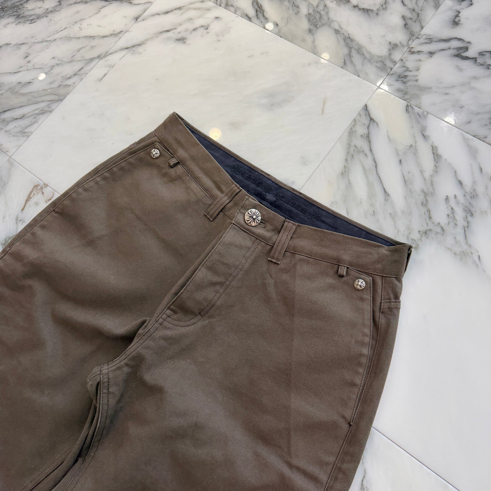 CHROME HEARTS Cemetery Cross Leather Patch Cotton Cargo Pants Size 31 クロムハーツ セメタリー クロス レザー パッチ コットン カーゴ パンツ ブラウン サイズ31