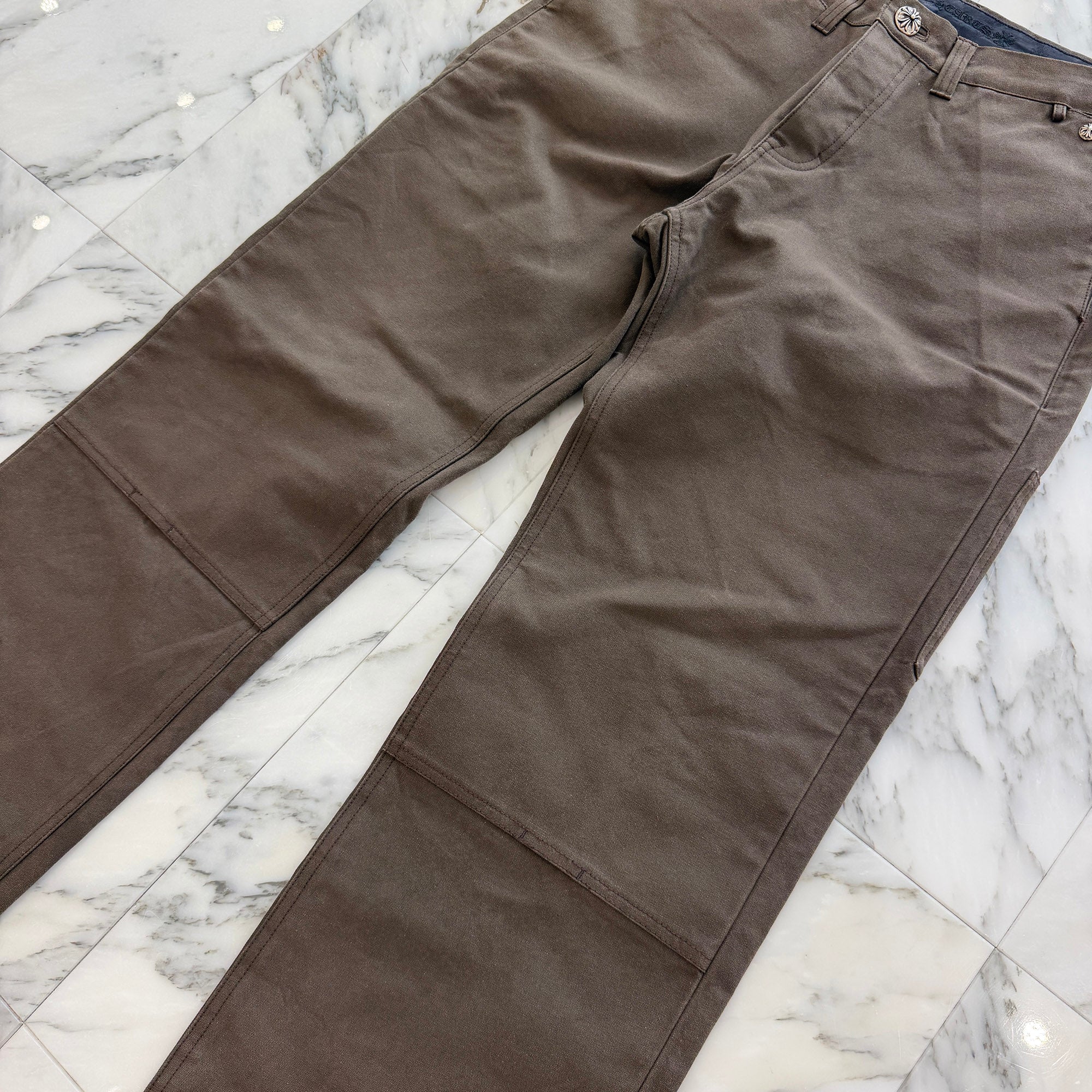 CHROME HEARTS Cemetery Cross Leather Patch Cotton Cargo Pants Size 31 クロムハーツ セメタリー クロス レザー パッチ コットン カーゴ パンツ ブラウン サイズ31