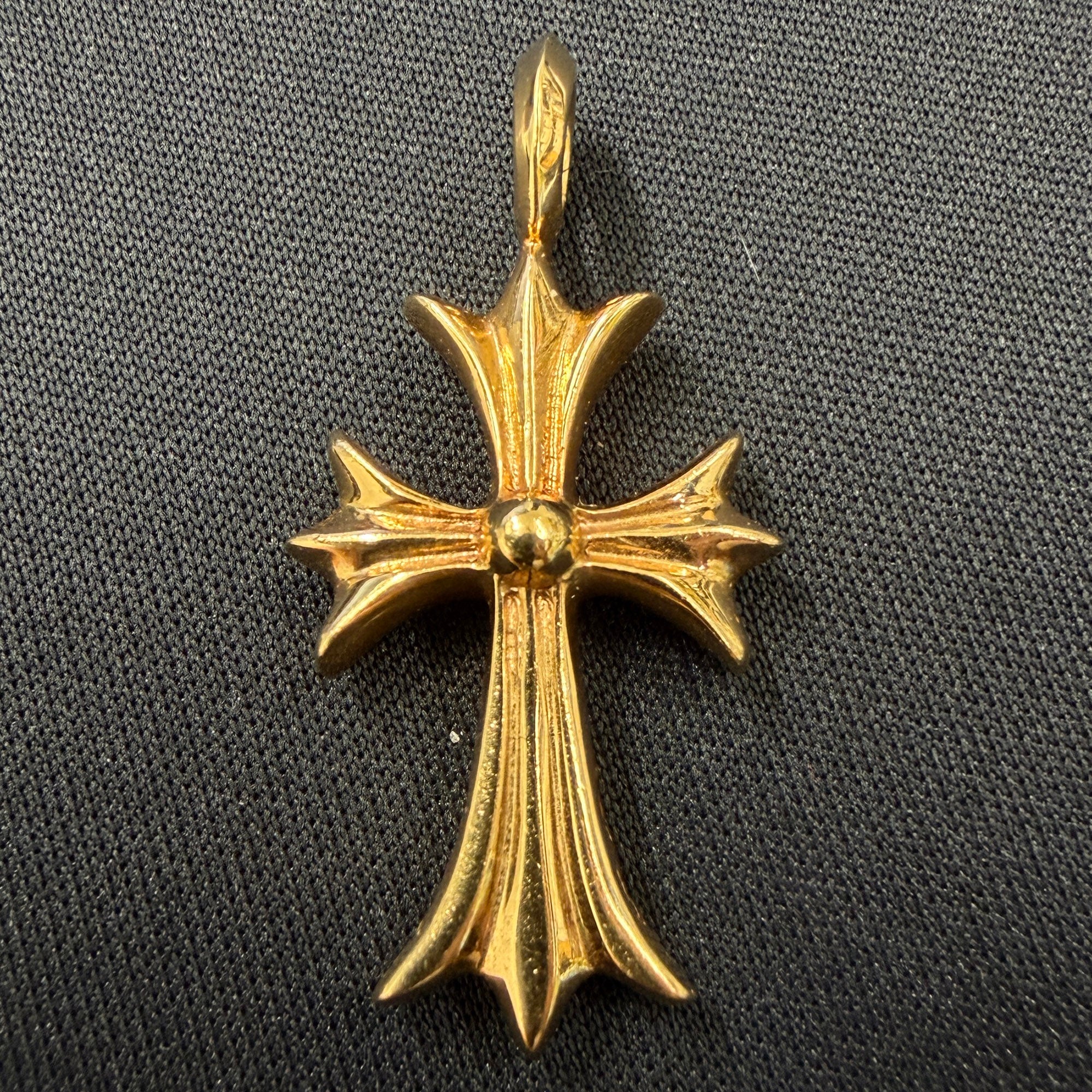 CHROME HEARTS 22K Tiny Fat Cross Pave Emerald Pendant Top クロムハーツ 22K タイニーファット クロス パヴェエメラルド ペンダントトップ