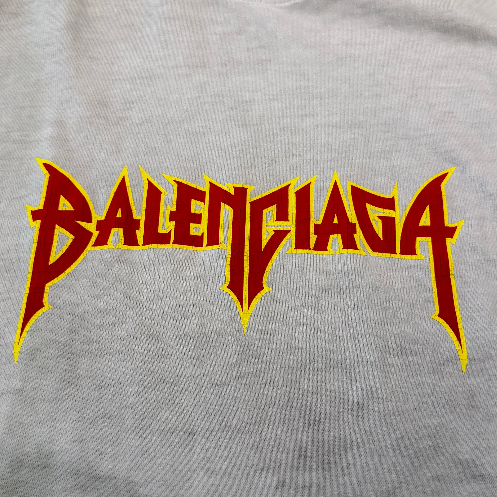BALENCIAGA 2022SS Metal Logo Distressed Paint Splatter Finish Tee 694576 TMV88 Size 3 バレンシアガ メタルロゴ ペイントクラッシュ加工Tシャツ サイズM