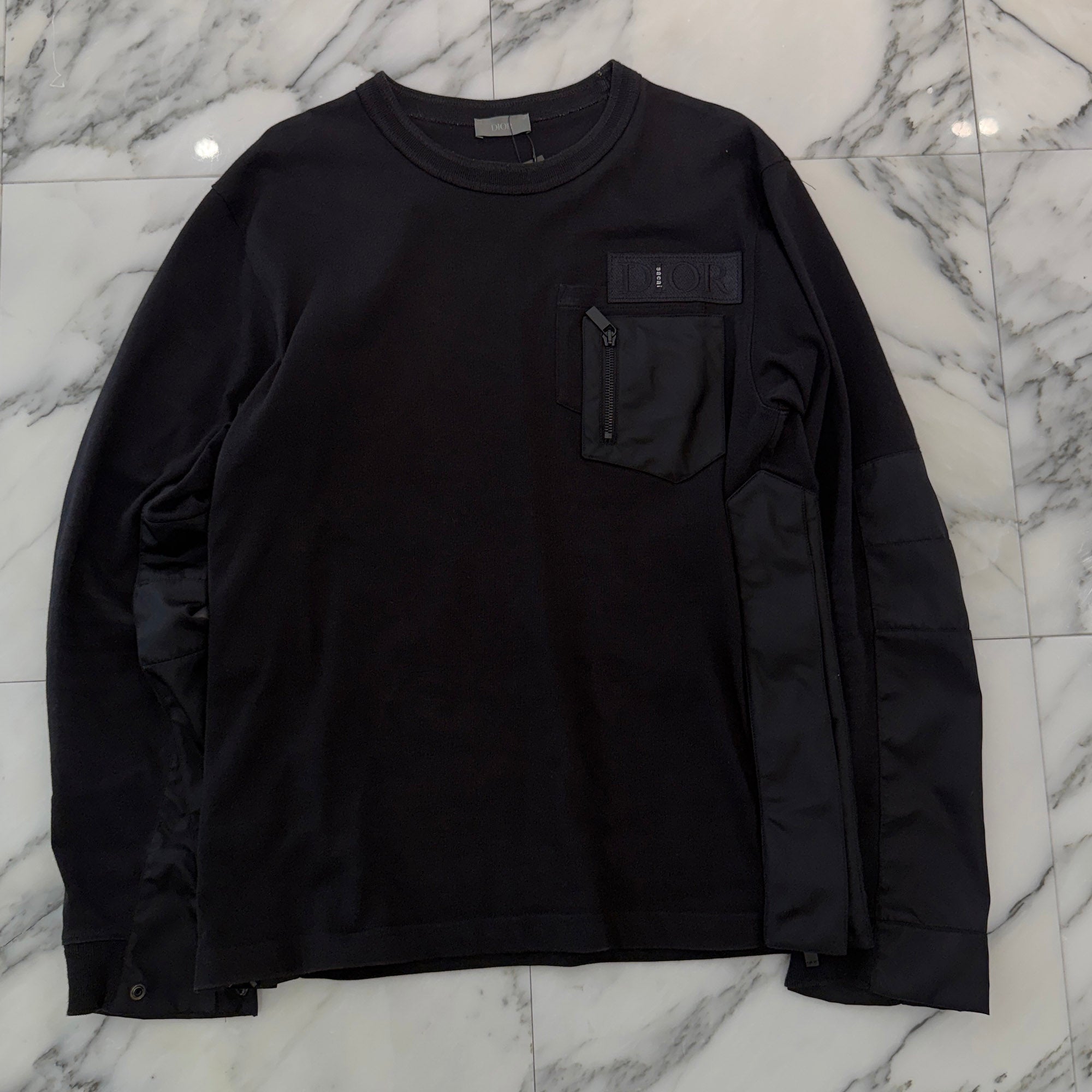 DIOR × sacai 2021AW Panelled Sweatshirt Long Sleeve Tee 213J642A0554 Size S ディオール × サカイ ドッキングスウェット ロングスリーブTシャツ サイズS