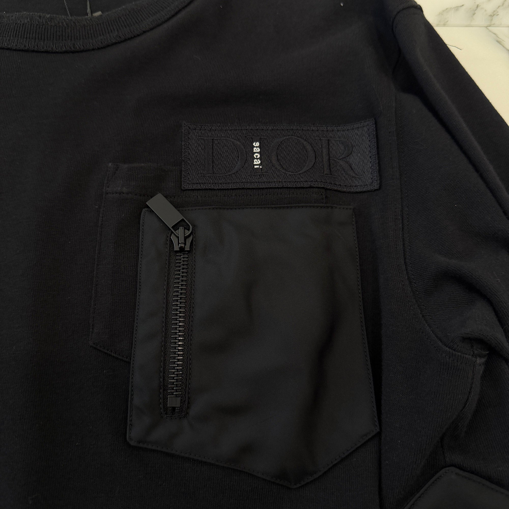 DIOR × sacai 2021AW Panelled Sweatshirt Long Sleeve Tee 213J642A0554 Size S ディオール × サカイ ドッキングスウェット ロングスリーブTシャツ サイズS