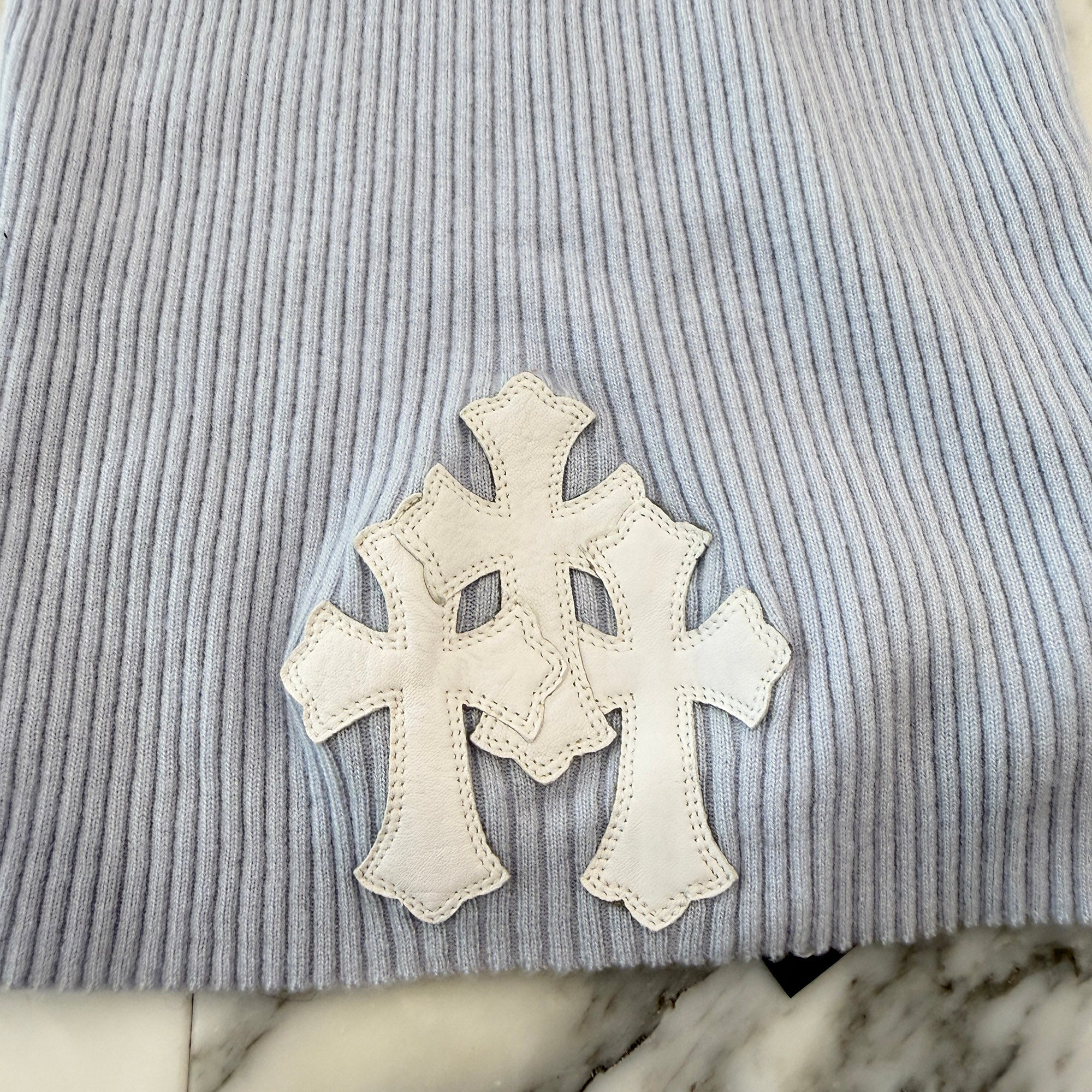 CHROME HEARTS Y NOT Triple Cross Leather Patch Cashmere Short Sleeve Knit Dress Size S クロムハーツ ワイノット トリプルクロスレザーパッチ カシミア ショートスリーブニット ワンピース サイズS