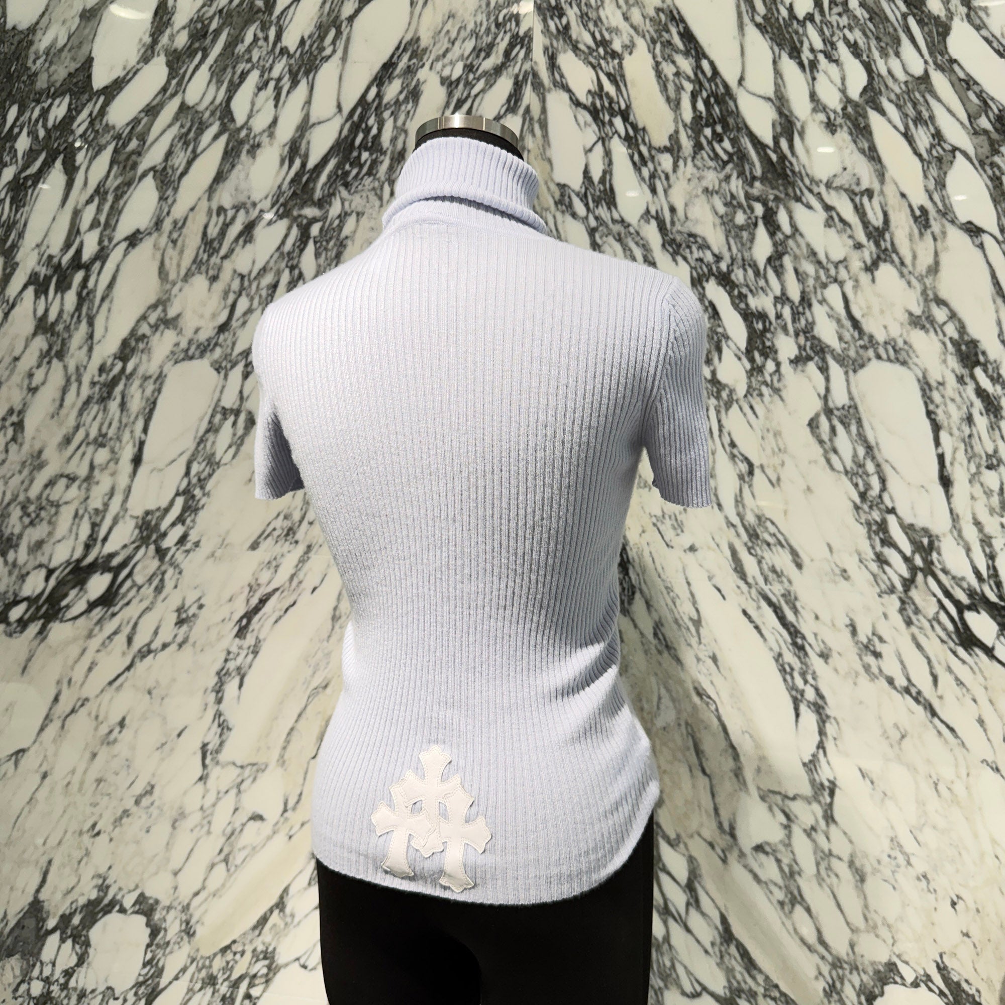 CHROME HEARTS Y NOT Triple Cross Leather Patch Cashmere Short Sleeve Knit Dress Size S クロムハーツ ワイノット トリプルクロスレザーパッチ カシミア ショートスリーブニット ワンピース サイズS