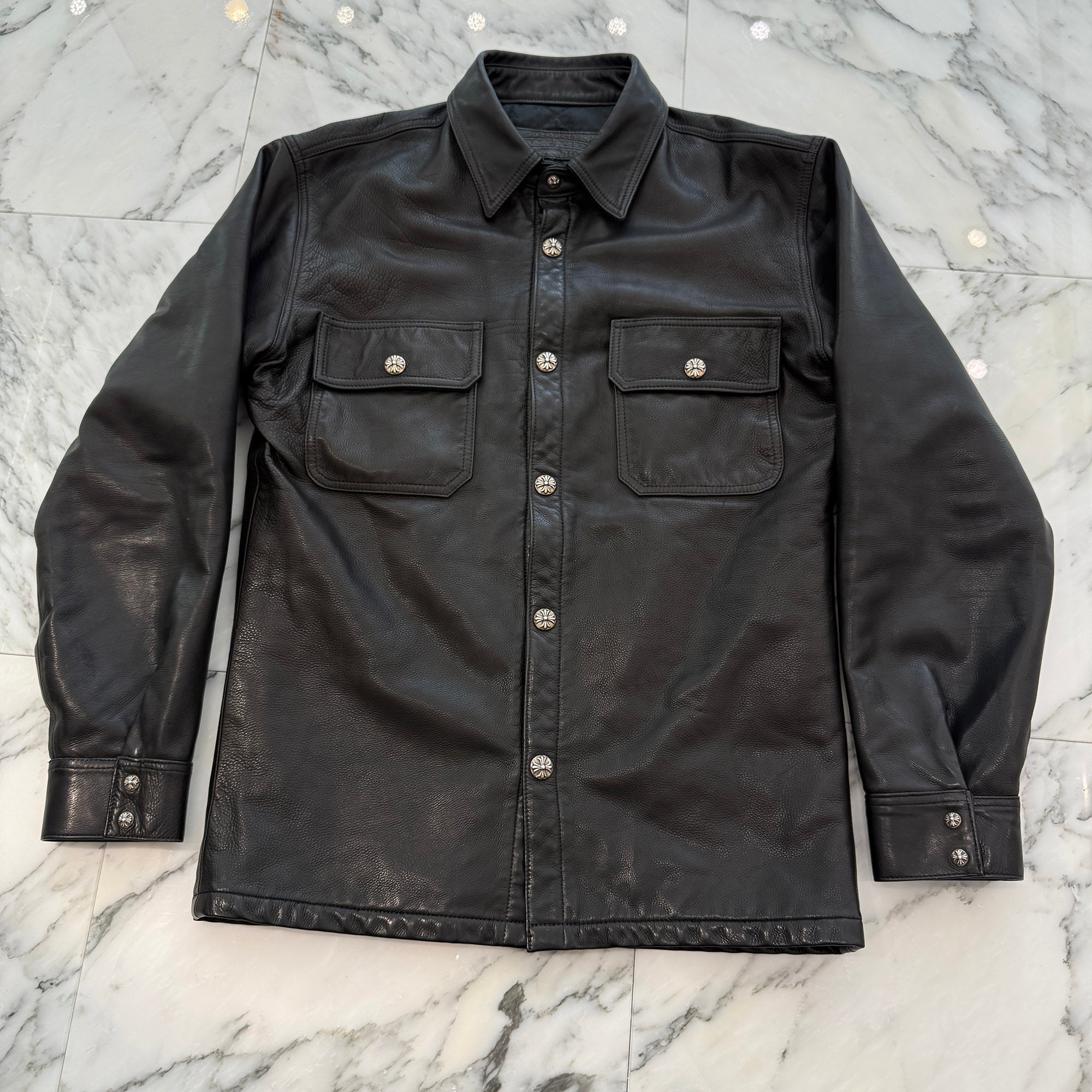 CHROME HEARTS Y NOT WORK DOG Cross Ball Button Leather Jacket Size L クロムハーツ ワイノット ワークドッグ クロスボールボタン レザージャケット サイズL