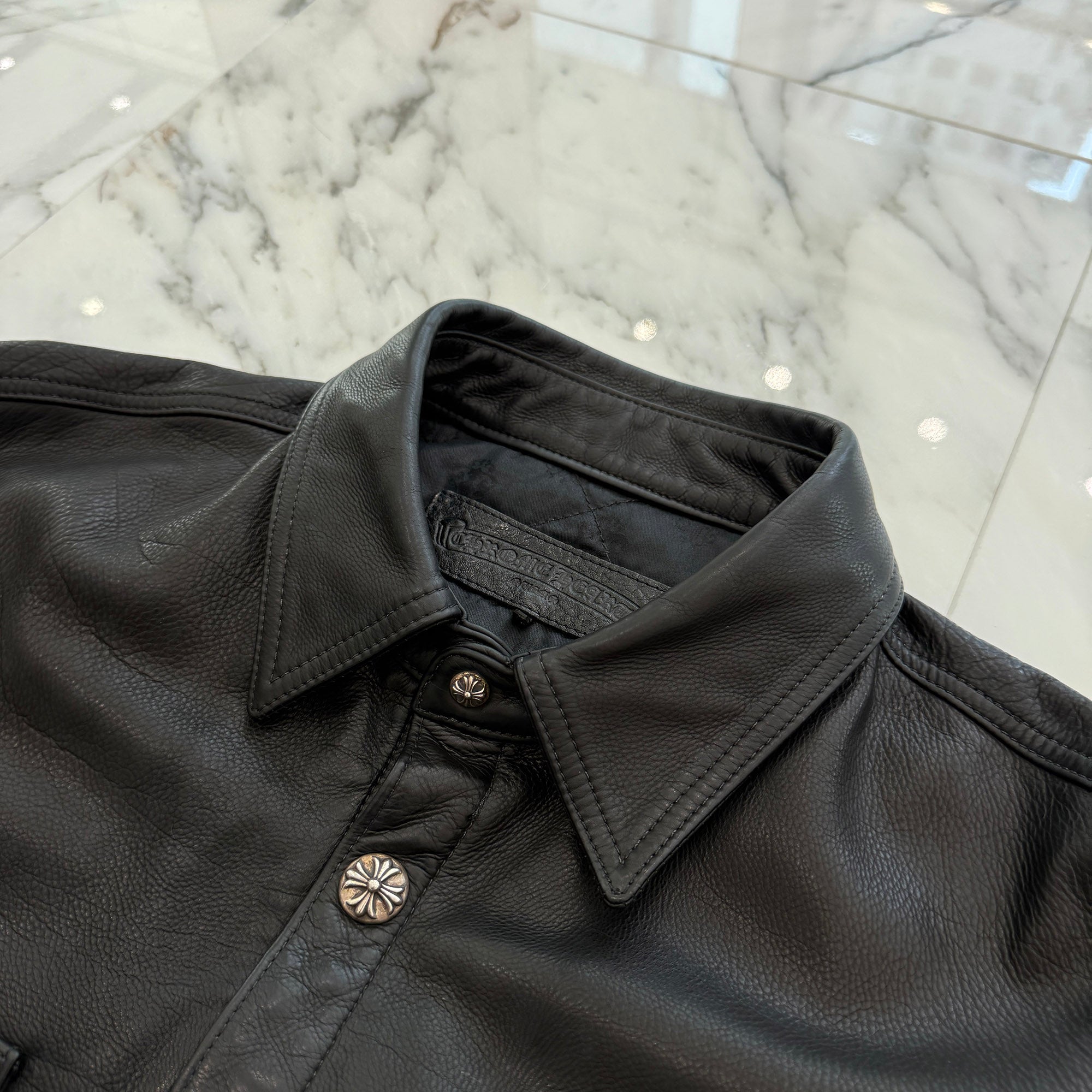 CHROME HEARTS Y NOT WORK DOG Cross Ball Button Leather Jacket Size L クロムハーツ ワイノット ワークドッグ クロスボールボタン レザージャケット サイズL