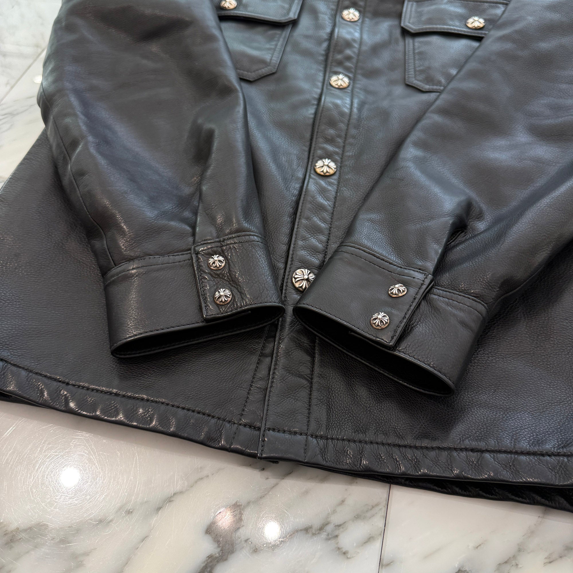 CHROME HEARTS Y NOT WORK DOG Cross Ball Button Leather Jacket Size L クロムハーツ ワイノット ワークドッグ クロスボールボタン レザージャケット サイズL
