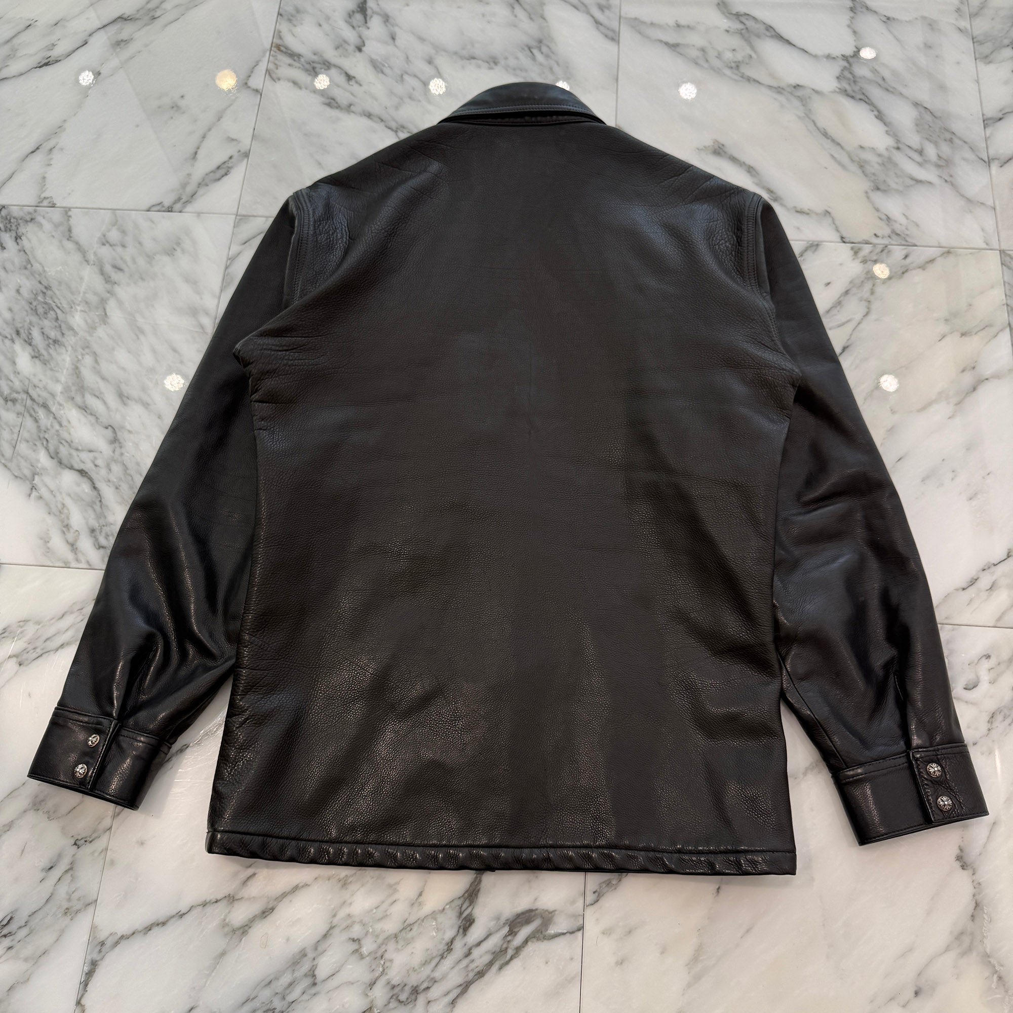 CHROME HEARTS Y NOT WORK DOG Cross Ball Button Leather Jacket Size L クロムハーツ ワイノット ワークドッグ クロスボールボタン レザージャケット サイズL