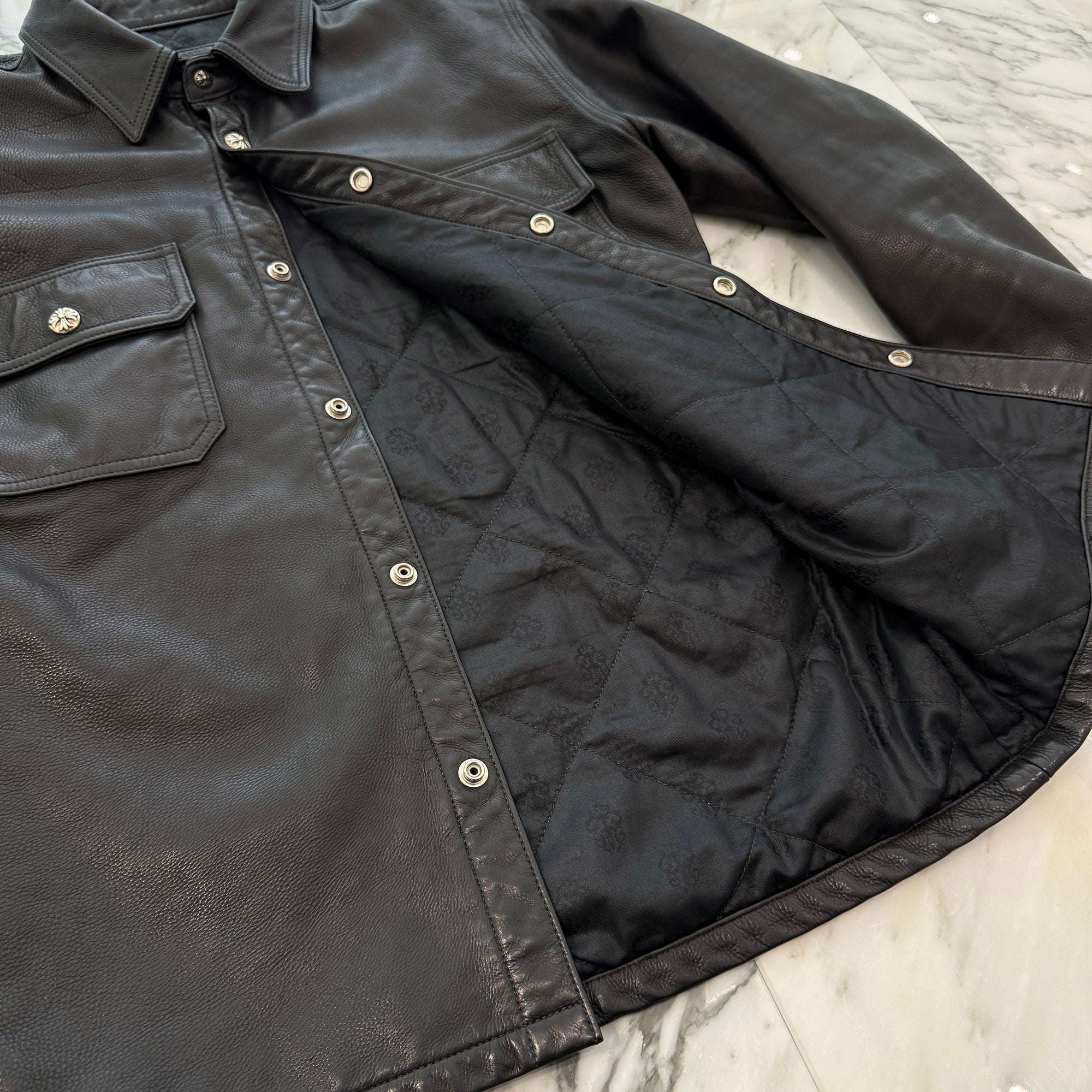 CHROME HEARTS Y NOT WORK DOG Cross Ball Button Leather Jacket Size L クロムハーツ ワイノット ワークドッグ クロスボールボタン レザージャケット サイズL