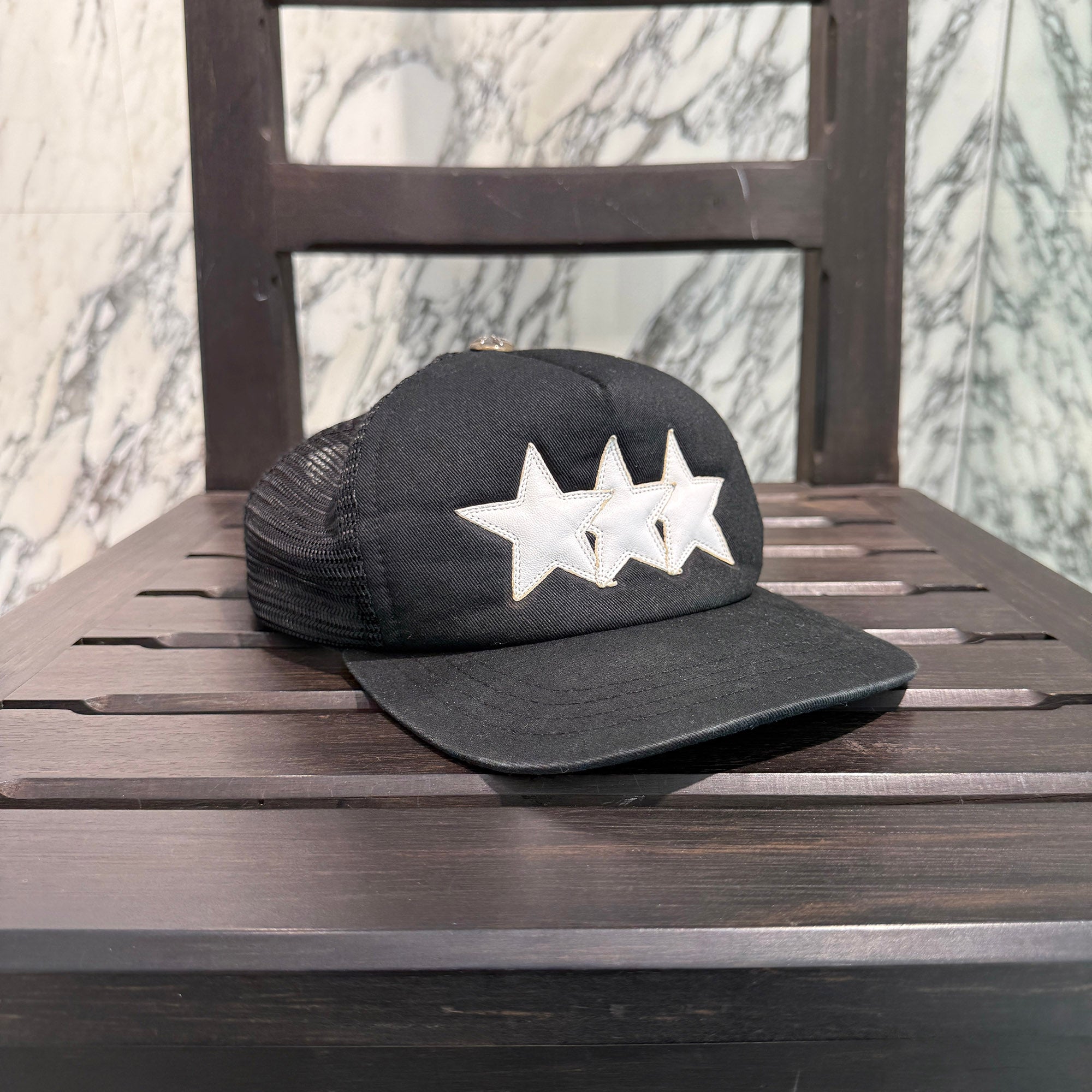 CHROME HEARTS 3 Star Leather Patch Trucker Cap Size ONE SIZE(53-60) クロムハーツ 3スター レザーパッチ トラッカーキャップ サイズONE SIZE(53-60)