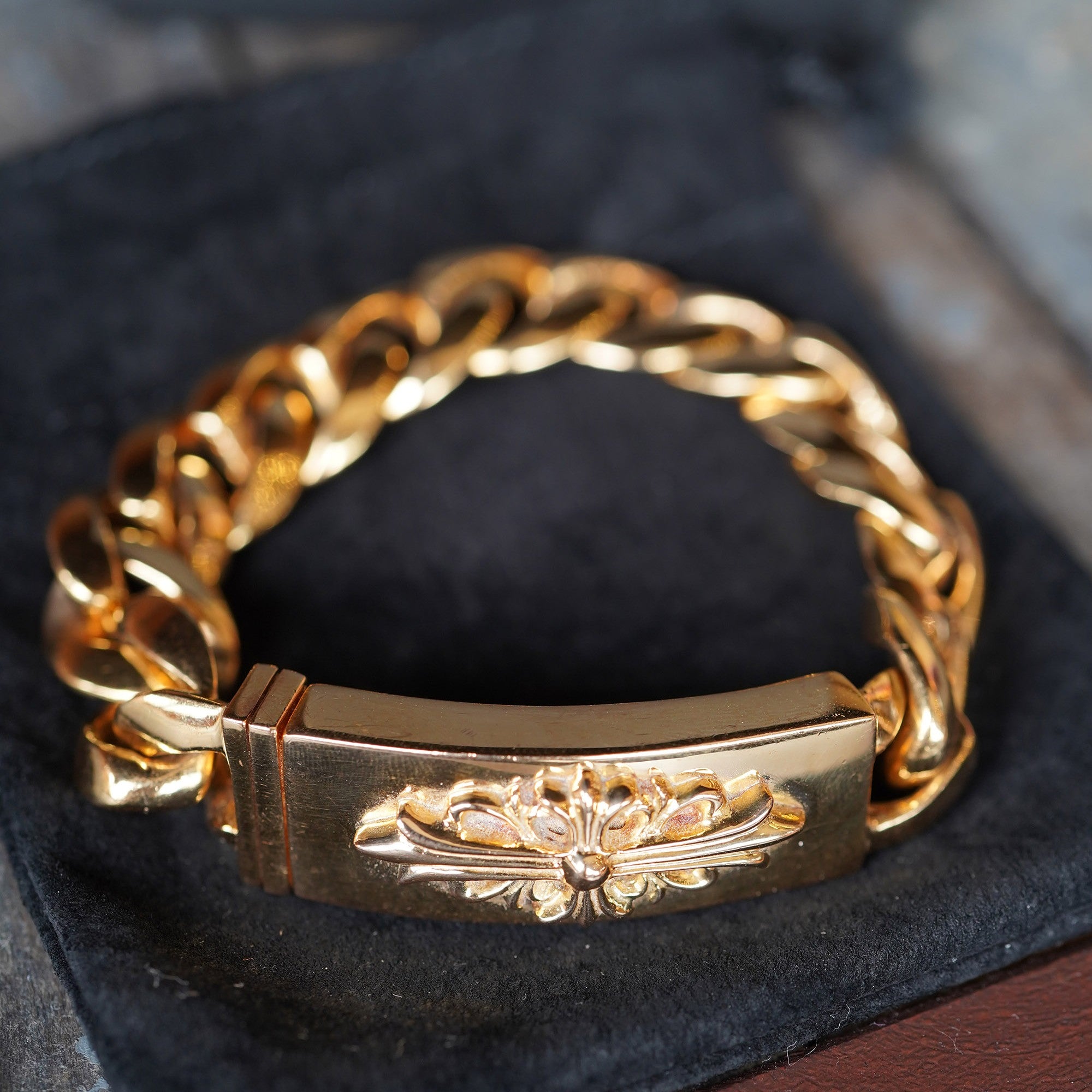 CHROME HEARTS 22K Floral Cross ID Bracelet 13LINK クロムハーツ 22K フローラルクロス ID ブレスレット 13リンク