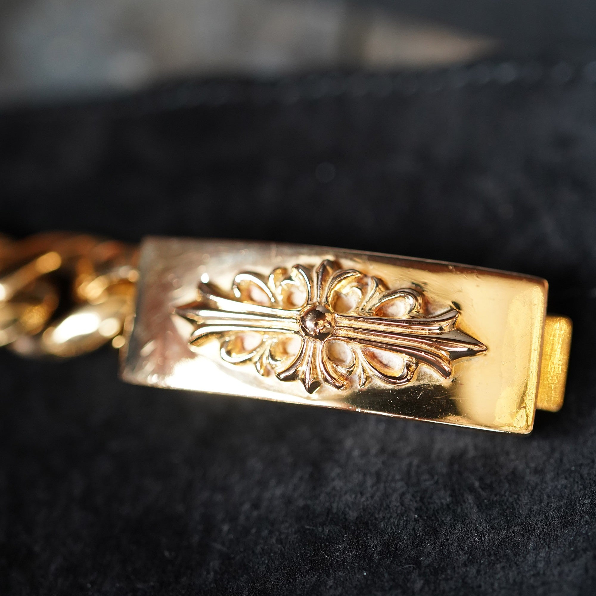 CHROME HEARTS 22K Floral Cross ID Bracelet 13LINK クロムハーツ 22K フローラルクロス ID ブレスレット 13リンク