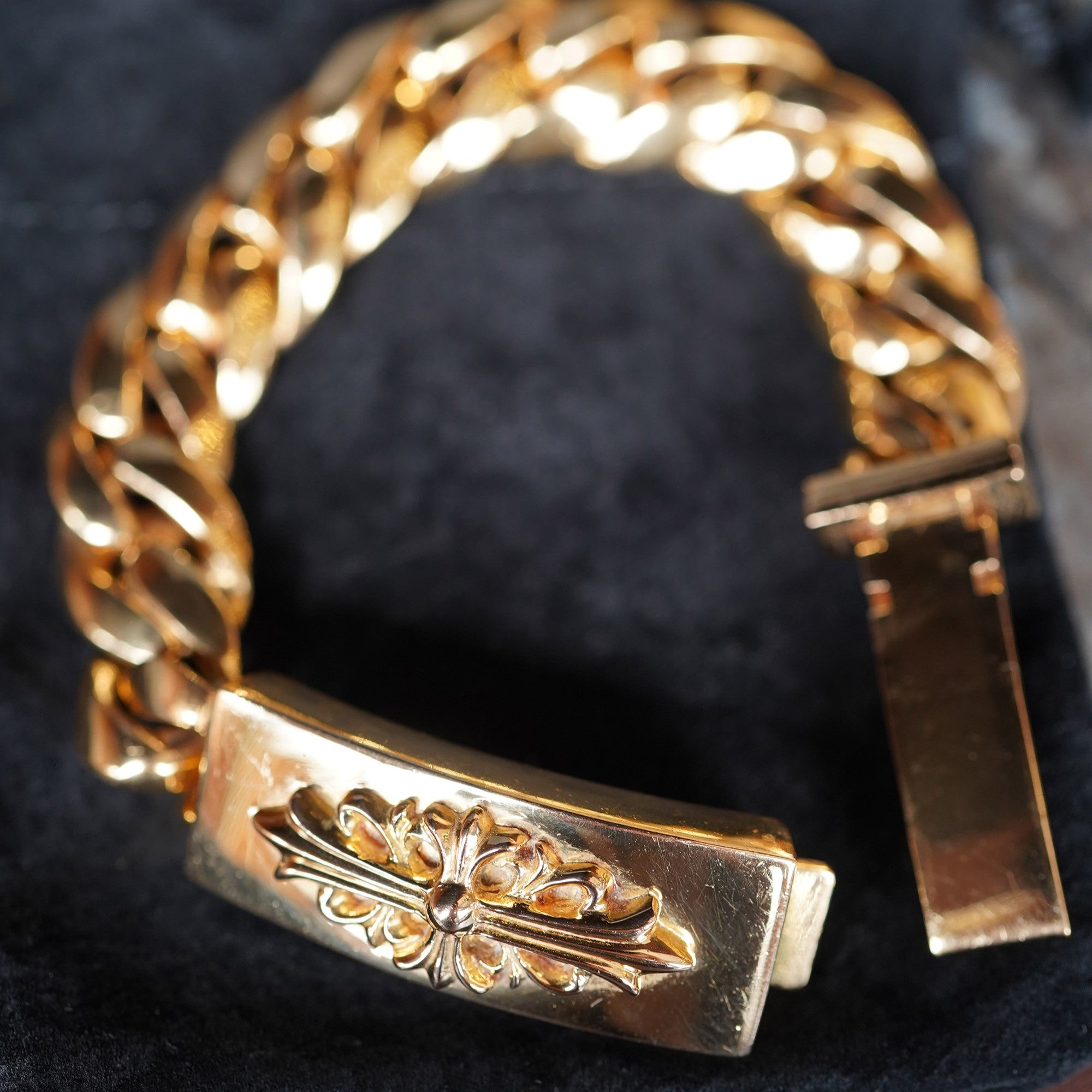 CHROME HEARTS 22K Floral Cross ID Bracelet 13LINK クロムハーツ 22K フローラルクロス ID ブレスレット 13リンク