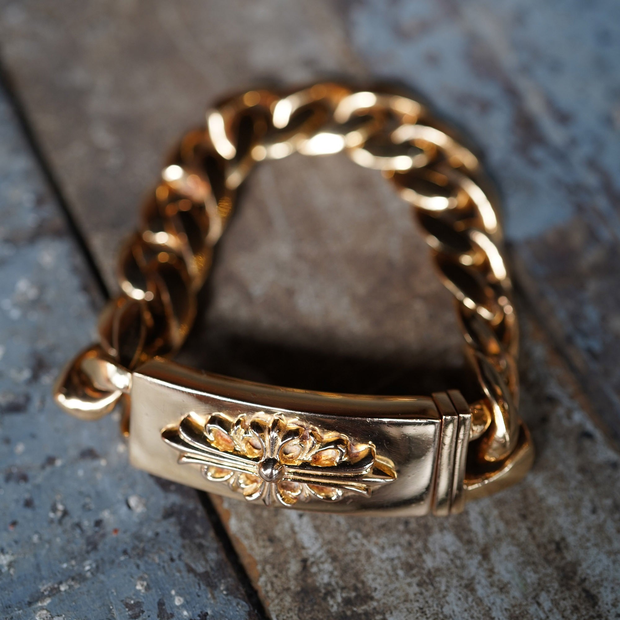 CHROME HEARTS 22K Floral Cross ID Bracelet 13LINK クロムハーツ 22K フローラルクロス ID ブレスレット 13リンク