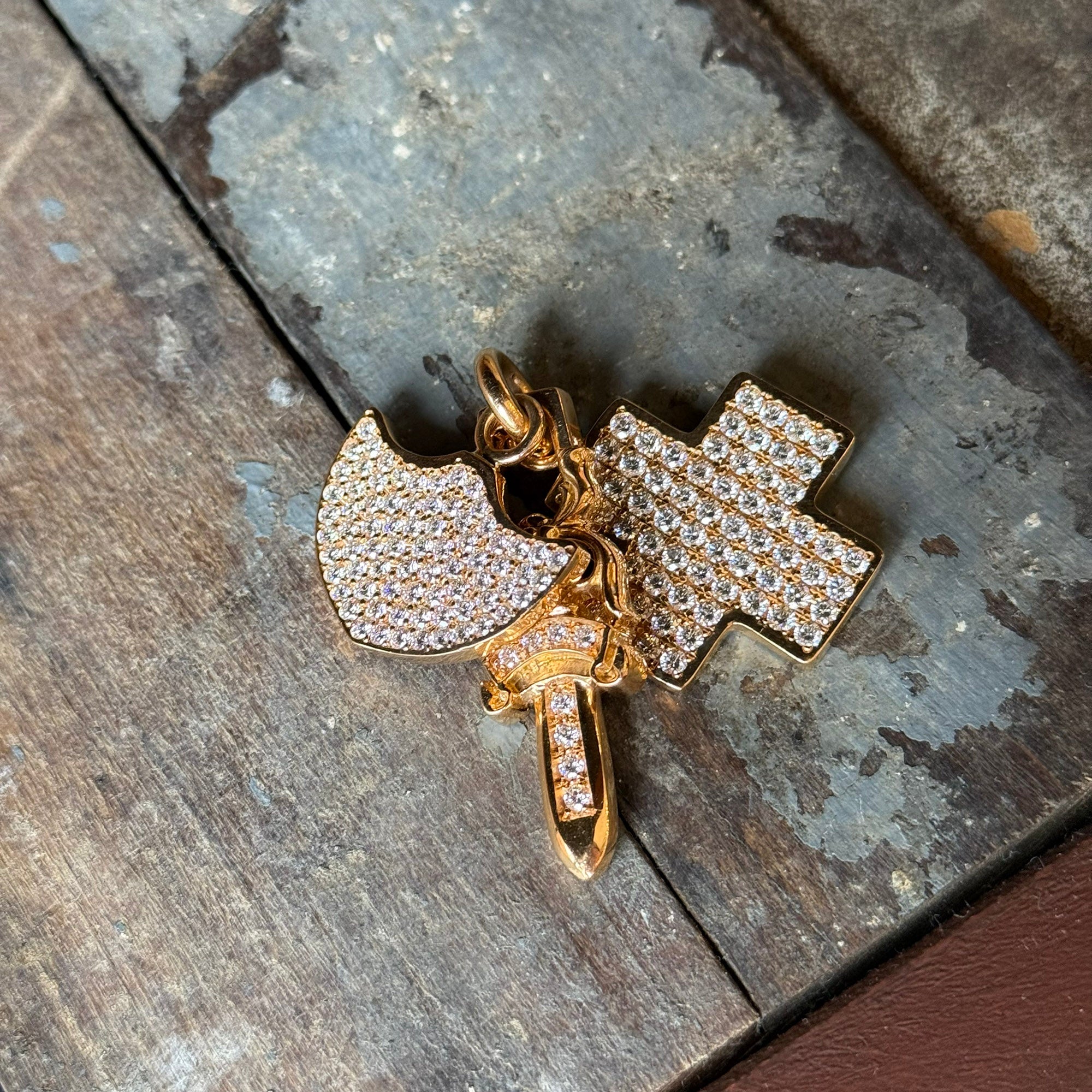 CHROME HEARTS 22K 3 TRINKETS Pendant Top Pave Diamond クロムハーツ 22K 3 トリンケッツ ペンダントトップ パヴェダイアモンド