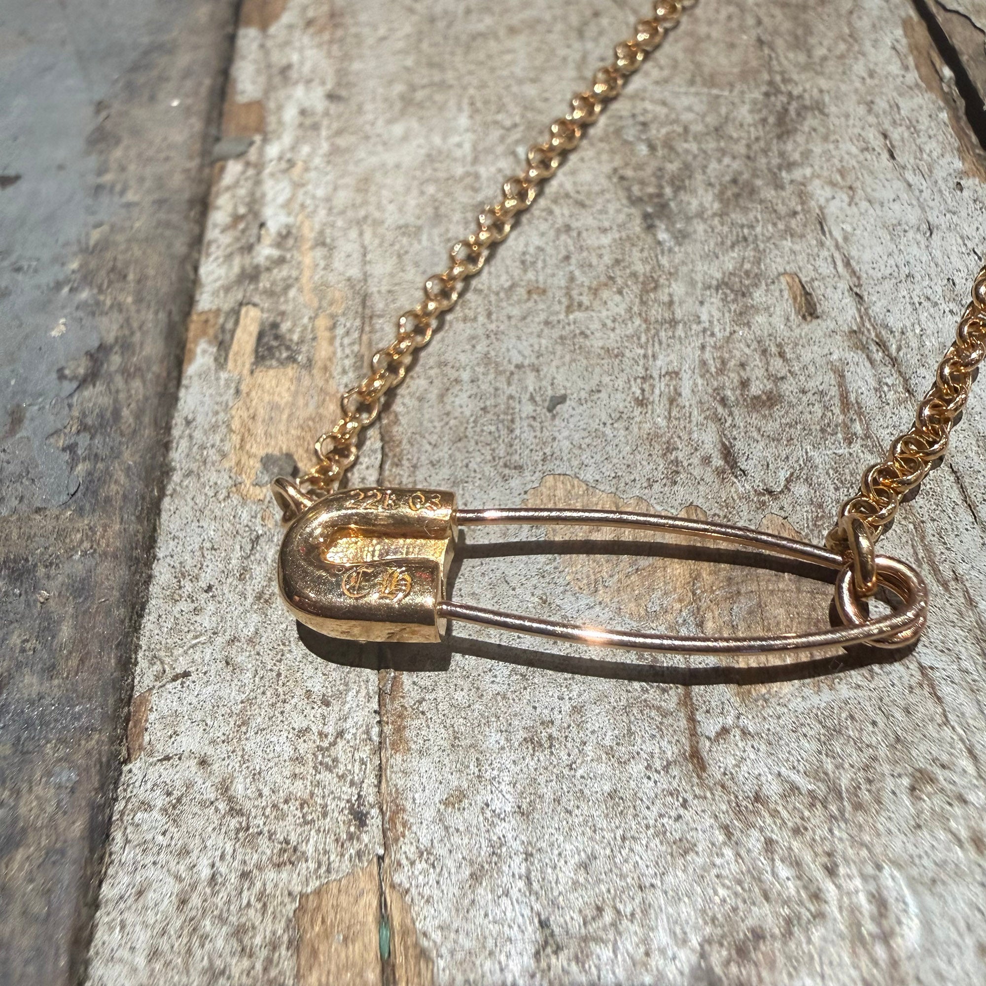 CHROME HEARTS 22K Safety Pin 1 Diamond Roll Chain Necklace Size 18 Inch クロムハーツ 22K セーフティピン 1ダイヤモンド ロールチェーン ネックレス 18インチ